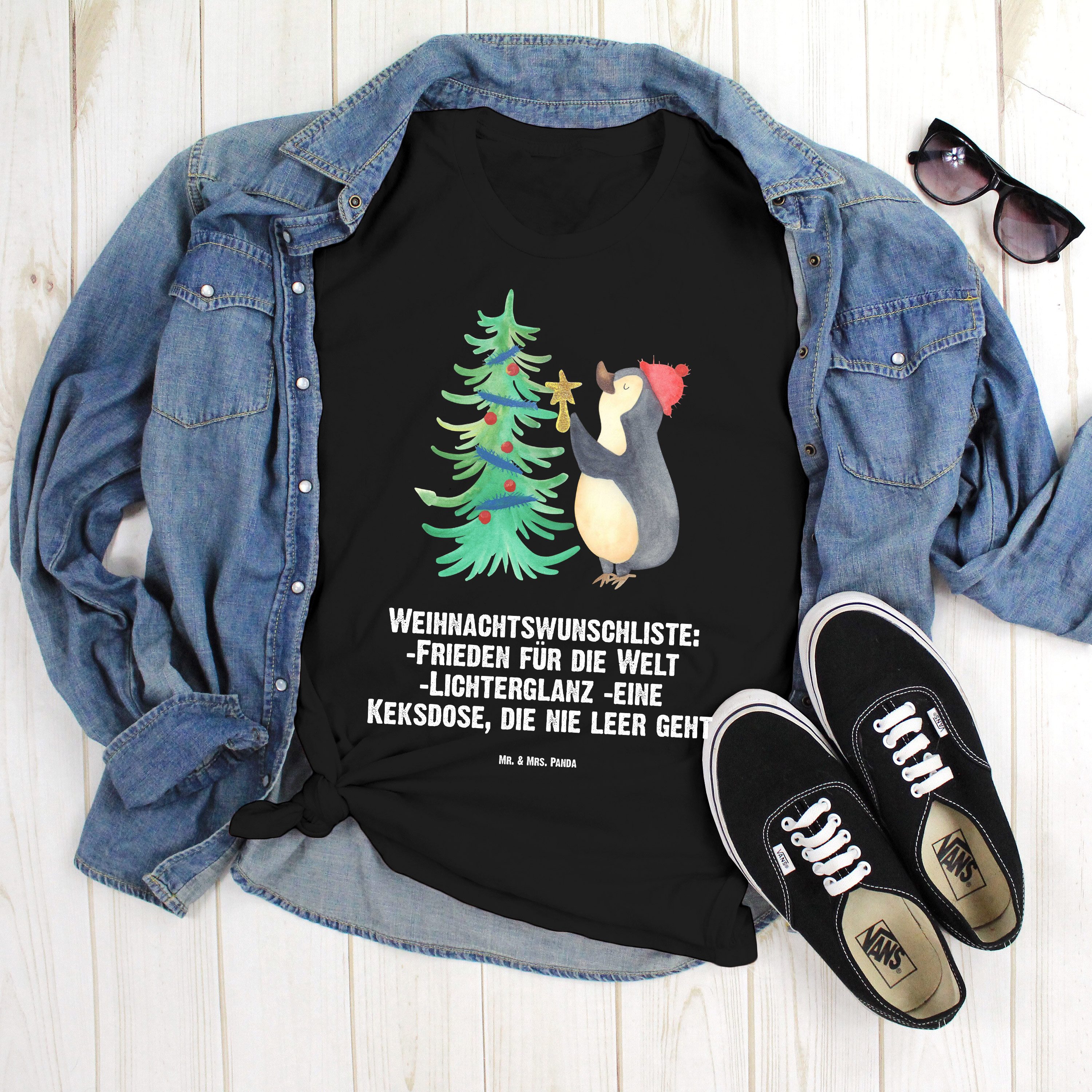 Mr. & Mrs. Panda T-Shirt Pinguin Weihnachtsbaum, Größe L T-Shirt, Schwarz, günstig online kaufen