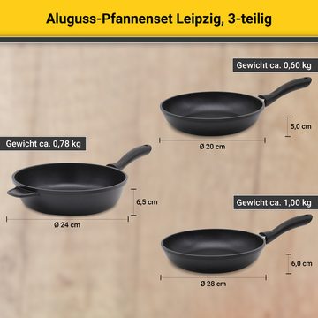 Krüger Pfannen-Set Aluguss Pfannenset LEIPZIG, 3 tlg., Aluminiumguss (Set, 3-tlg., 1x Bratpfanne Ø 20 cm, 1x Bratpfanne Ø 28 cm, 1x Schmorpfanne Ø 24 cm), hochwertige Antihaft-Versiegelung