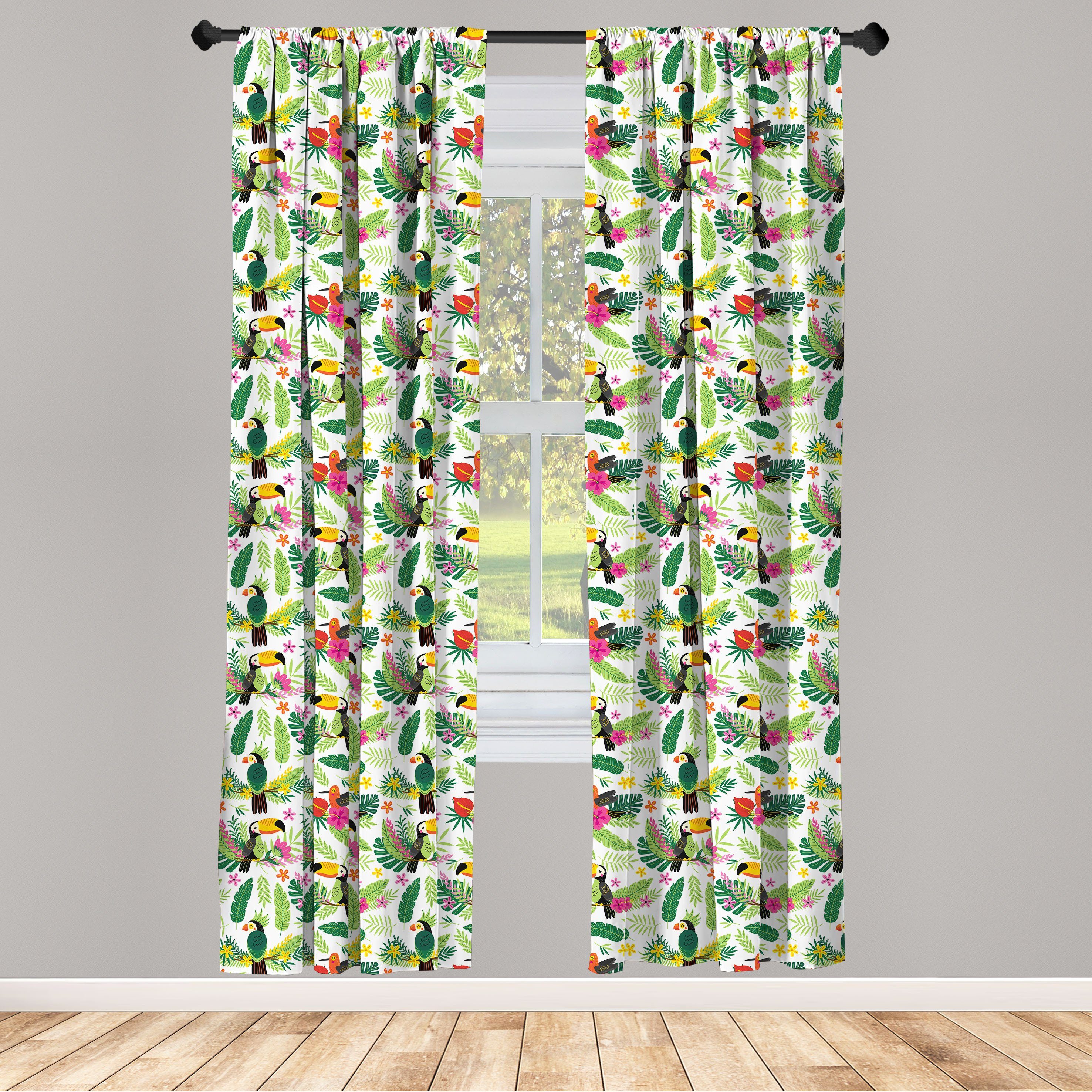 Gardine Vorhang für Wohnzimmer Schlafzimmer Dekor, Abakuhaus, Microfaser, Papagei Jungle Flora und Fauna