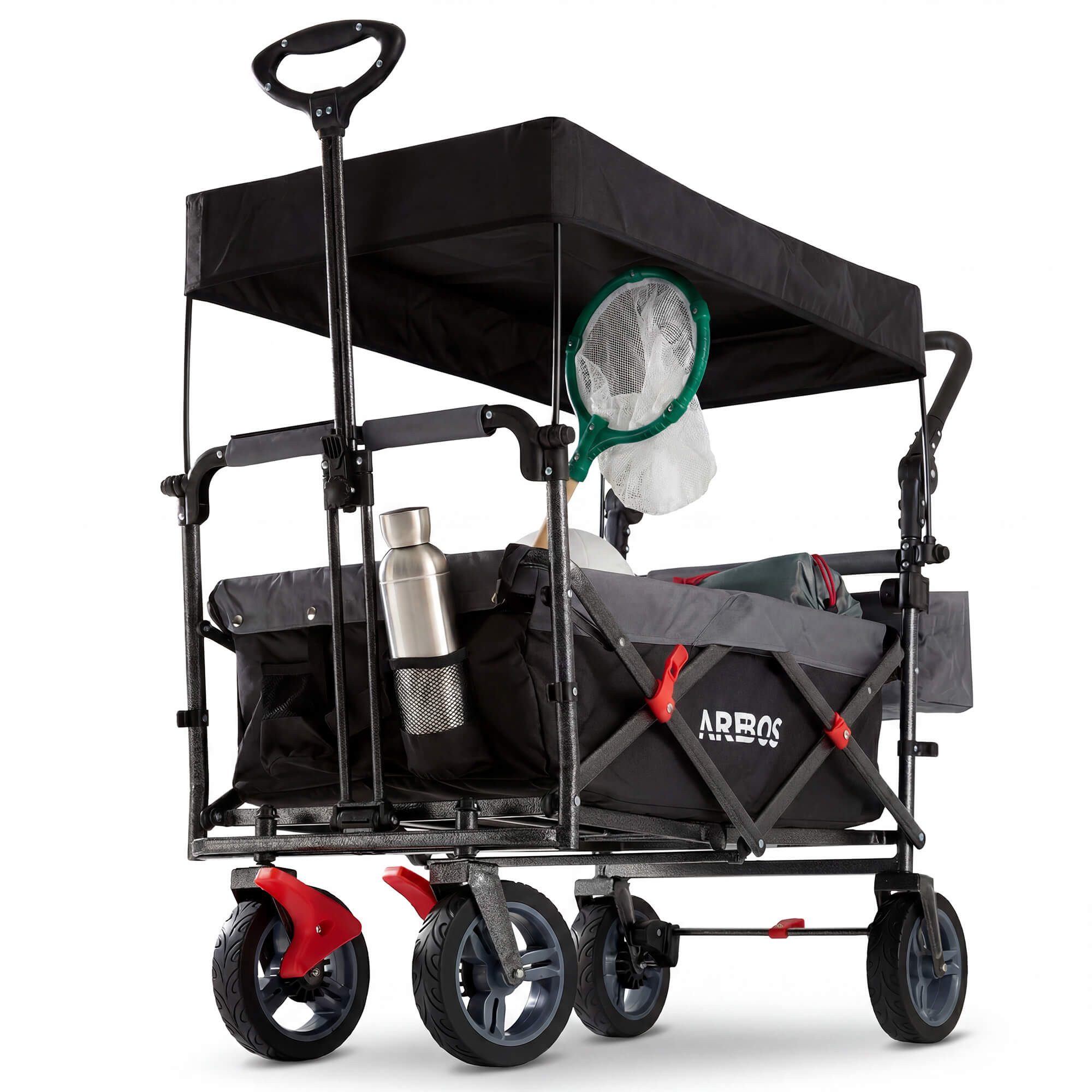 Arebos Bollerwagen mit Dach Premium, Handwagen Transportkarre 100 kg tragekraft, Vorder- und Hinter-Bremse