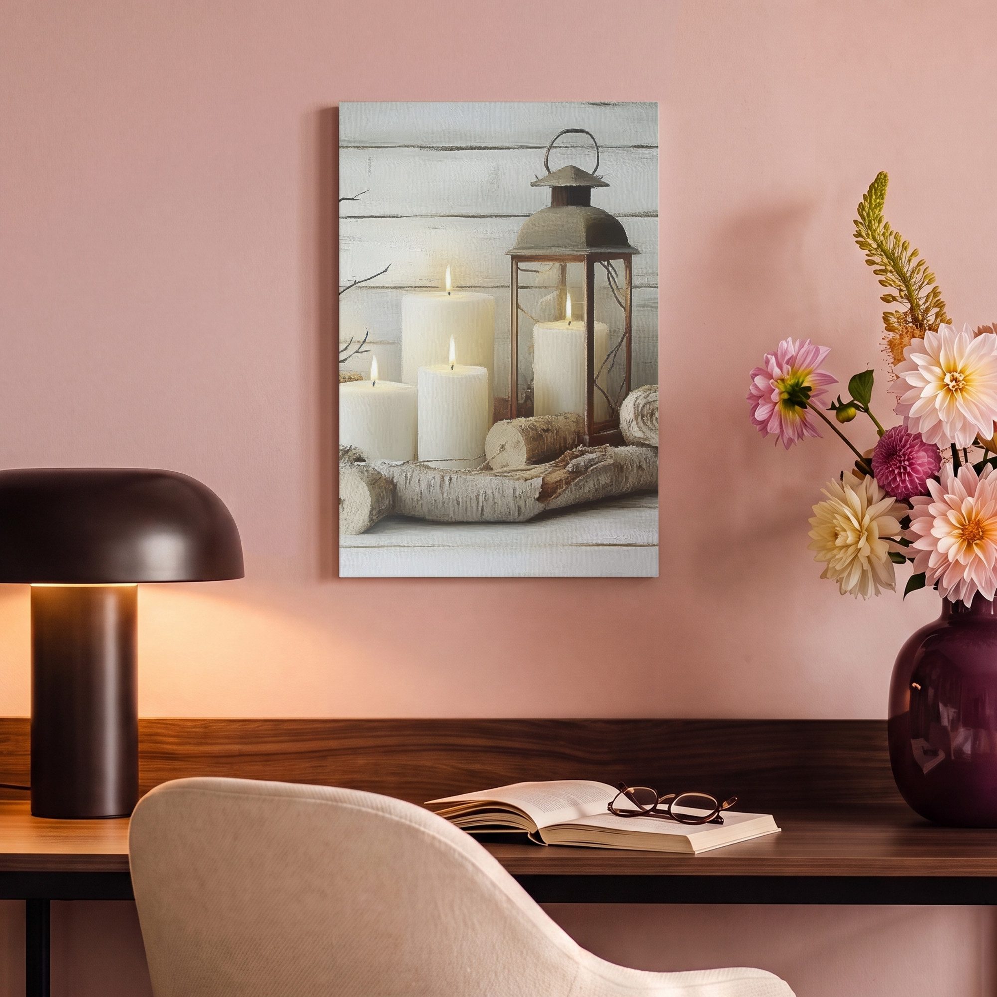OneMillionCanvasses® Leinwandbild Stilleben - Weiß - Kerzen - Rustikal - Natur, Fotodruck (1 St), Leinwand Bilder Klein, Wand Dekoration Aesthetic 30x20 cm – Bild 4 von 5