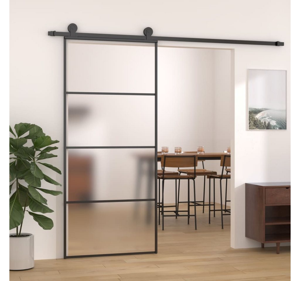 Thumbnail - vidaXL Zimmertür Schiebetür ESG-Glas und Aluminium mattiert 90x205 cm Schwarz