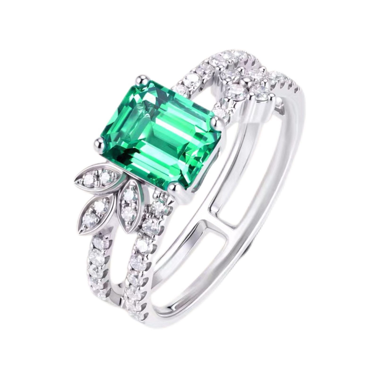 Jumpeak Diamantring Smaragdring,Damen-Diamantring,1 Karat,Diamantring mit grünem Edelstein, Geburtstagsgeschenk,Valentinstagsgeschenk,Muttertagsgeschenk