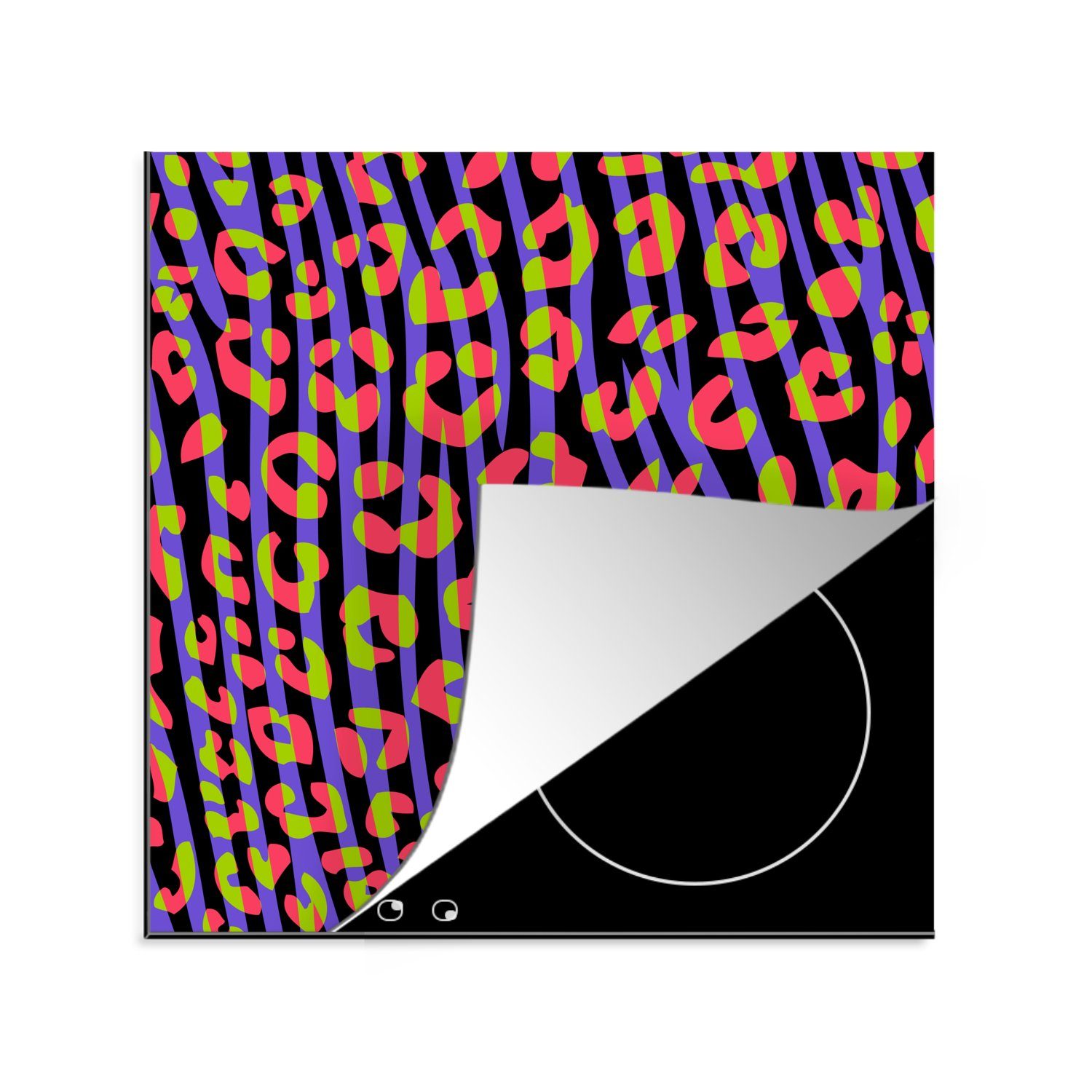 cm, Pantherdruck Vinyl, - Zebra Arbeitsplatte Ceranfeldabdeckung, tlg), MuchoWow (1 78x78 - Herdblende-/Abdeckplatte für Neon, küche