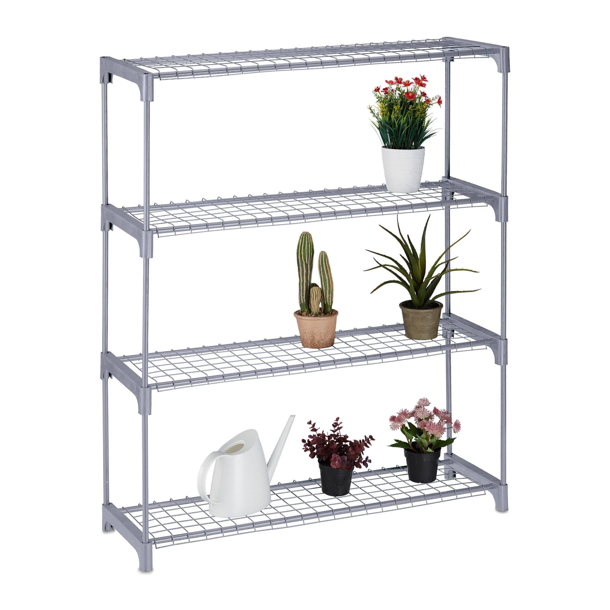 relaxdays Подставка для цветов Graues Blumenregal Metall 4 Ebenen