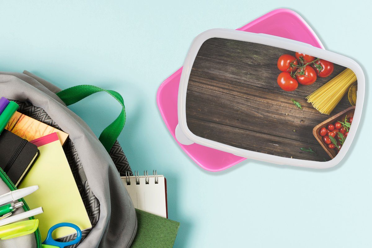 Kunststoff Snackbox, rosa MuchoWow Nudeln (2-tlg), - Kunststoff, Küche, Mädchen, Brotbox Lunchbox Erwachsene, - für Brotdose Kinder, Tomate