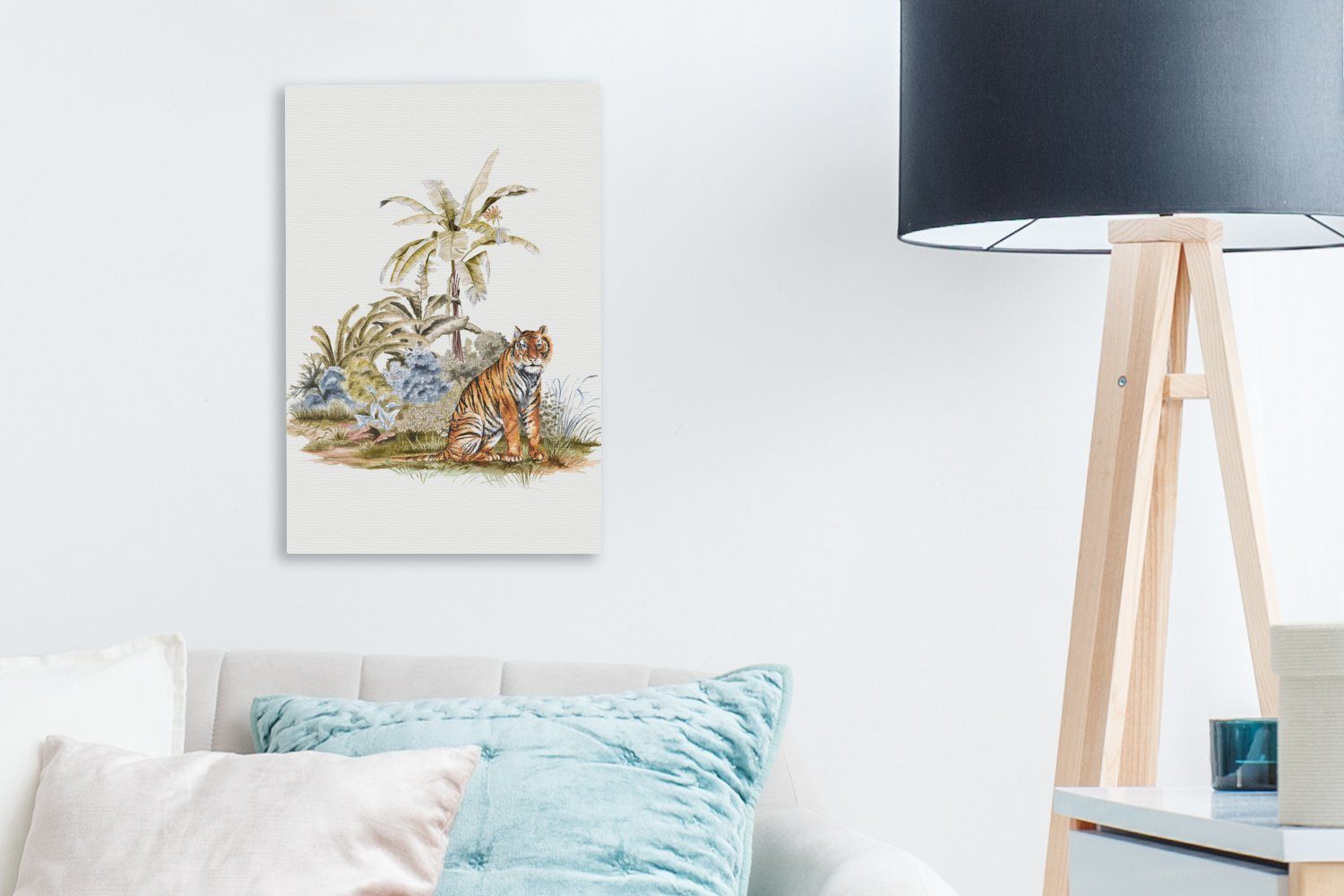 OneMillionCanvasses® Leinwandbild Tiger Gemälde St), (1 cm fertig - Baum, bespannt Leinwandbild - 20x30 Zackenaufhänger, Gemälde, inkl