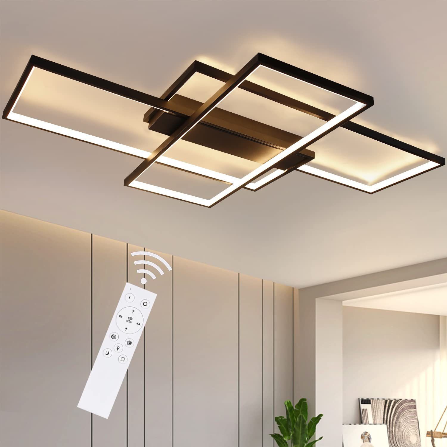 ZMH LED Deckenleuchte Modern Deckenlampe - Große Wohnzimmerlampe Dimmbar 88W, LED fest integriert, 3000-6000k, Deckenbeleuchtung für Wohnzimmer Büro, Schwarz