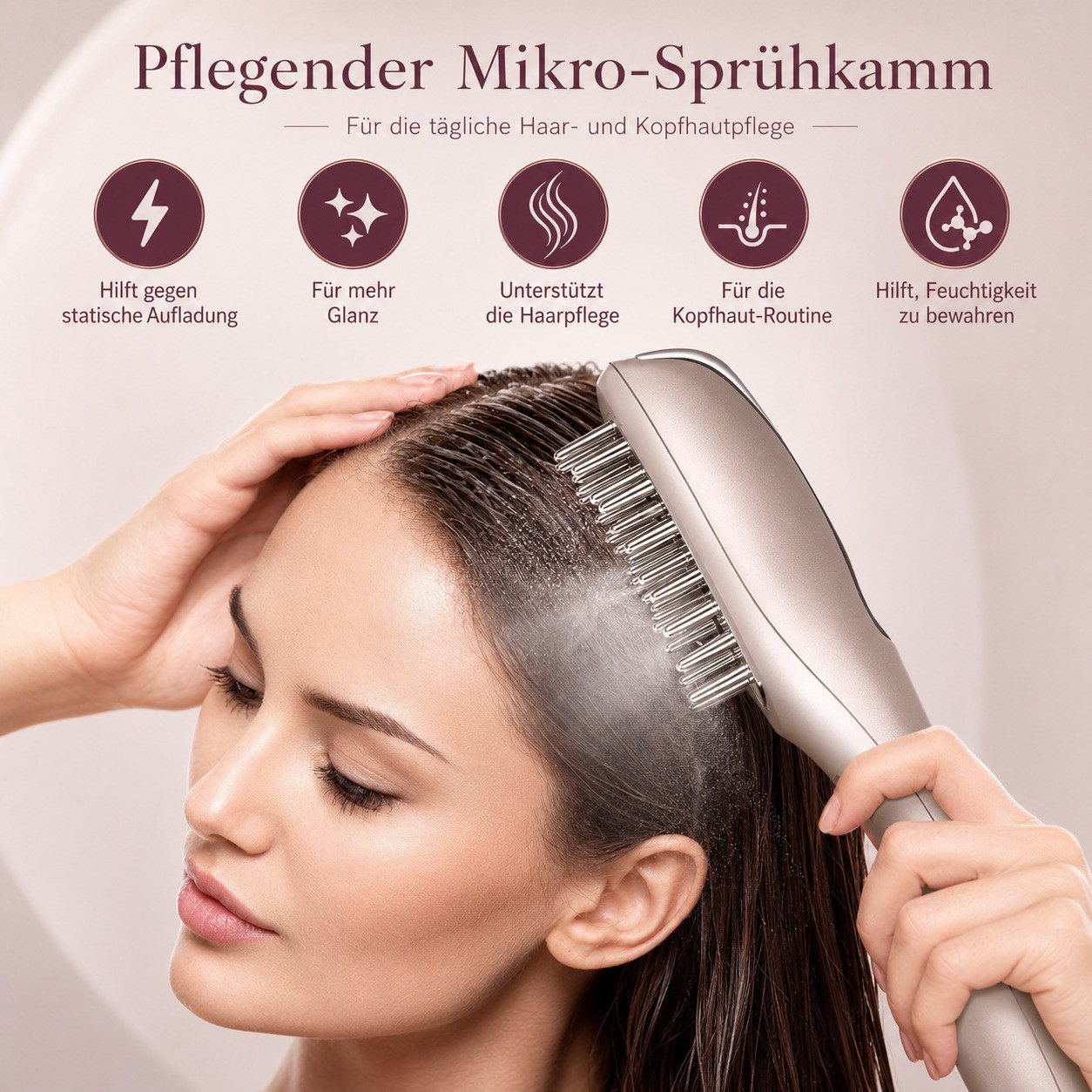 COOL-i ® Elektrohaarbürste 5-in-1 Kopfhautpflegebürste-ideal zur ergänzenden Kopfhautbehandlung, mit 4-farbiger LED, Infrarot, EMS, Ionen-, Nebel- & Vibrationspflege