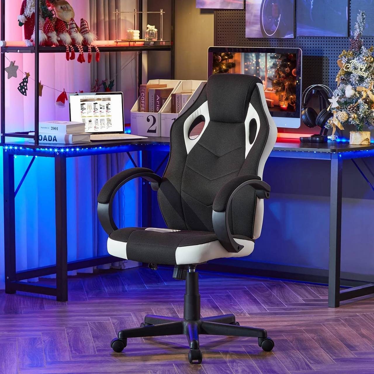 Weiß+Schwarz (1 drehbar höhenverstellbar Woltu St), Bürostuhl, Gaming-Stuhl ergonomisch