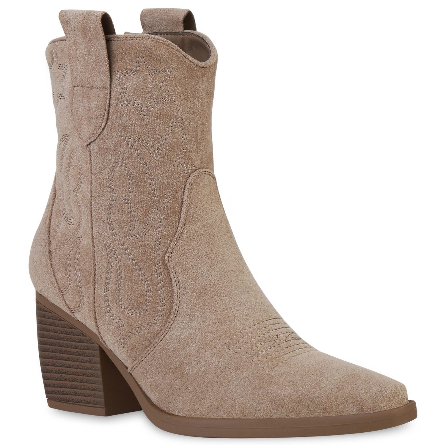 VAN HILL 837779 Cowboy Boots Damen Stiefeletten Cowboy Boots Trichterabsatz Stickereien