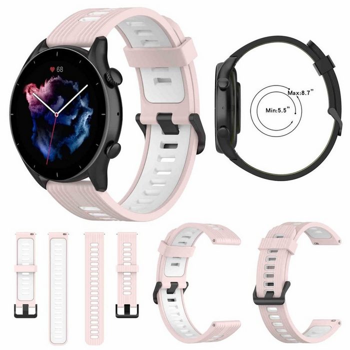 Wigento Smartwatch-Armband Für Amazfit GTR 4 / GTS 4 Watch Uhr Kunststoff / Silikon Armband Ersatz Arm Band Ersatz Rosa / Weiß