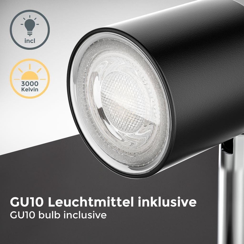LED Tischleuchte GU10 B.K.Licht Klemmleuchte Kippschalter BKL1353, LED Nachttischlampe Schwarz-Matt 5W Neigbar wechselbar, - inkl. Schwenkbar Metall Warmweiß,