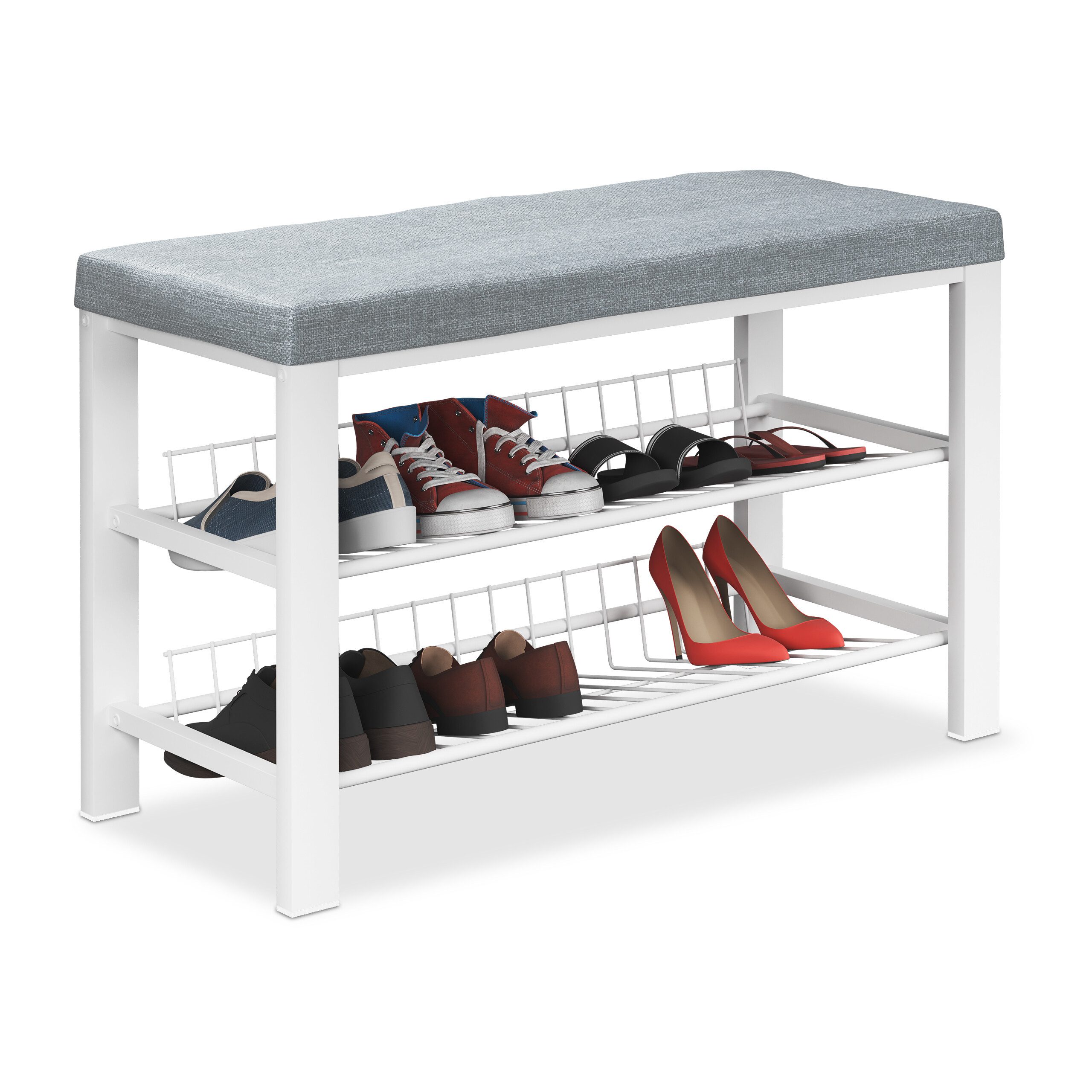 relaxdays Schuhbank mit Polster (1-St), Grau-Weiß