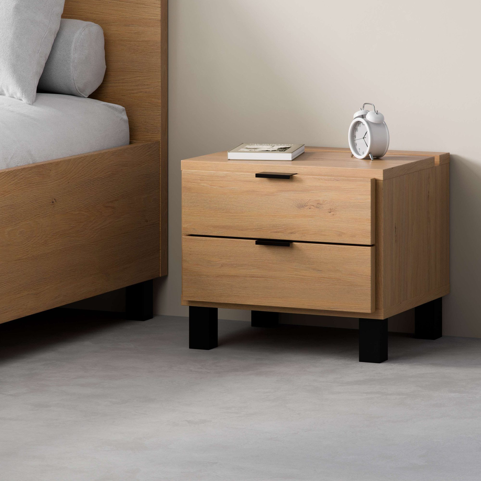 Vox Nachttisch SIMPLE, obere Schublade mit Beleuchtung, 2 Schubladen, Metallgriffe (B/T/H: 45/38/39 cm), Nachtschrank in 3 Farben erhältlich, Metallgriffe
