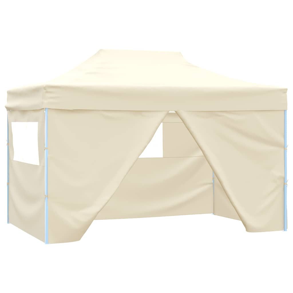 Partyzelt Profi-Partyzelt Faltbar mit 4 Seitenwänden 3×4m Stahl Creme
