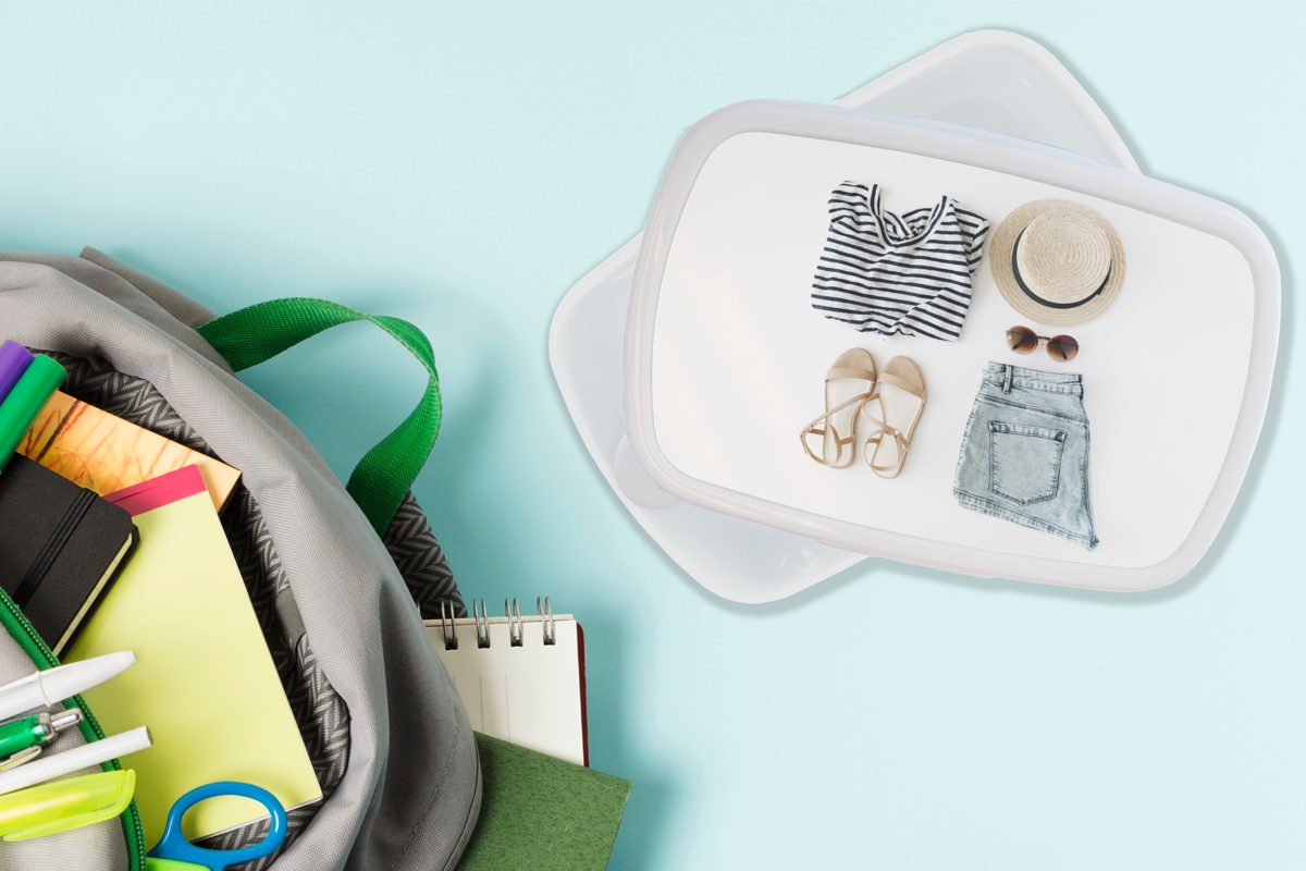 Kunststoff, und Kinder - MuchoWow Lunchbox Brotbox und für Jungs Erwachsene, - Brotdose, (2-tlg), Hut, Kleidung Tropical Mädchen für weiß