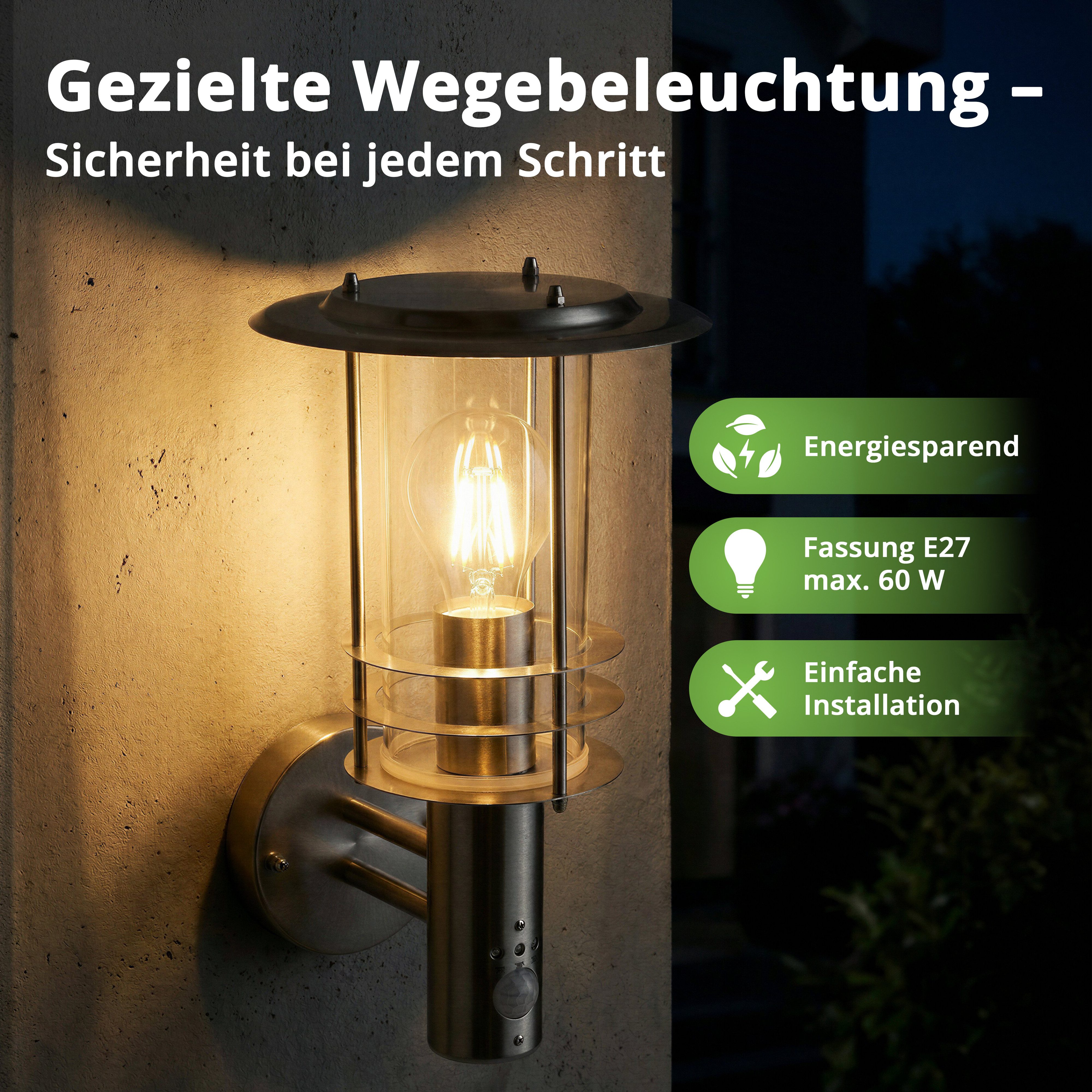 Grafner Außen-Wandleuchte Edelstahl Wandlampe mit Bewegungsmelder 17WBPIR, günstig online kaufen