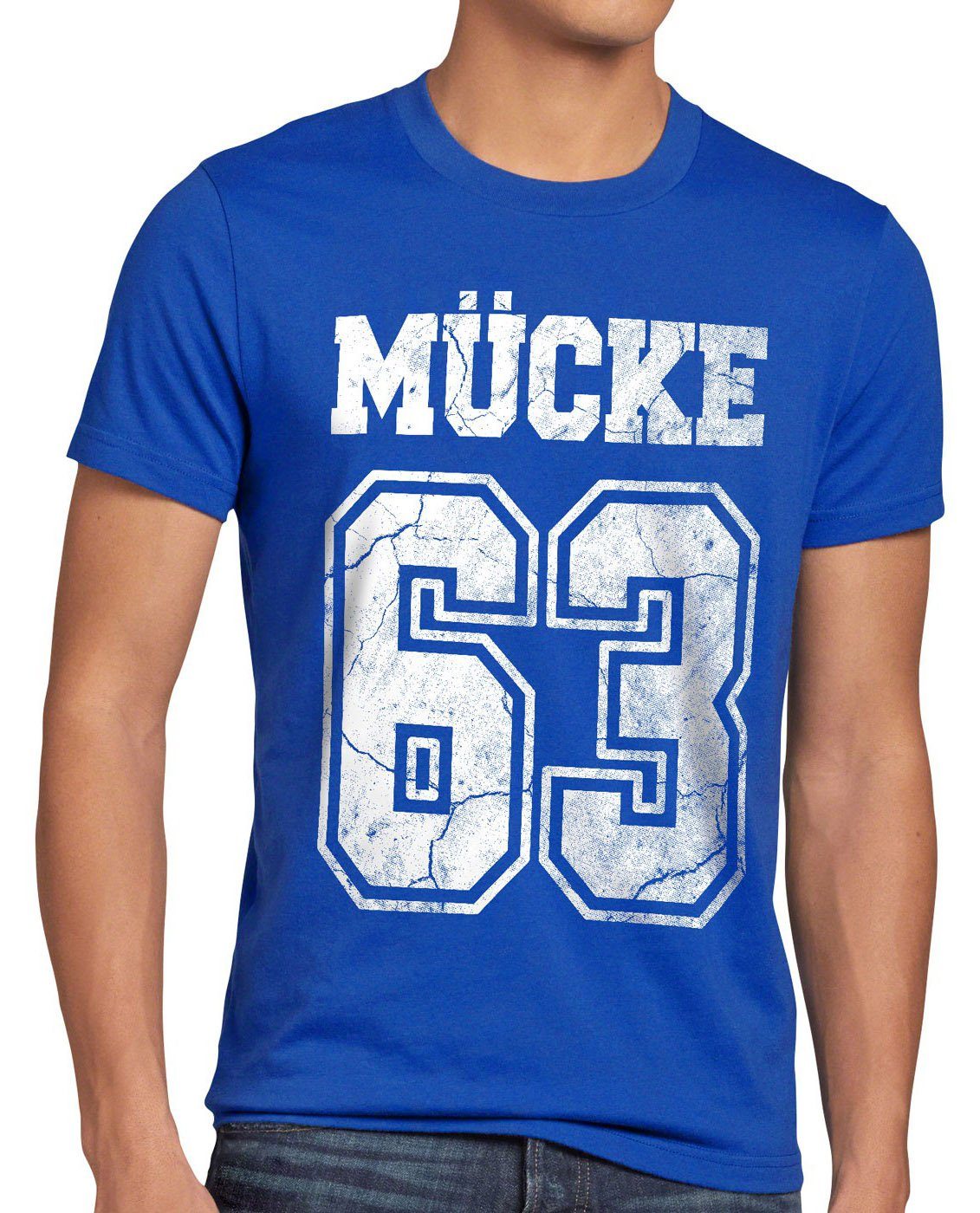 style3 Print-Shirt Herren T-Shirt Mücke 63 bulldozer film star movie blau