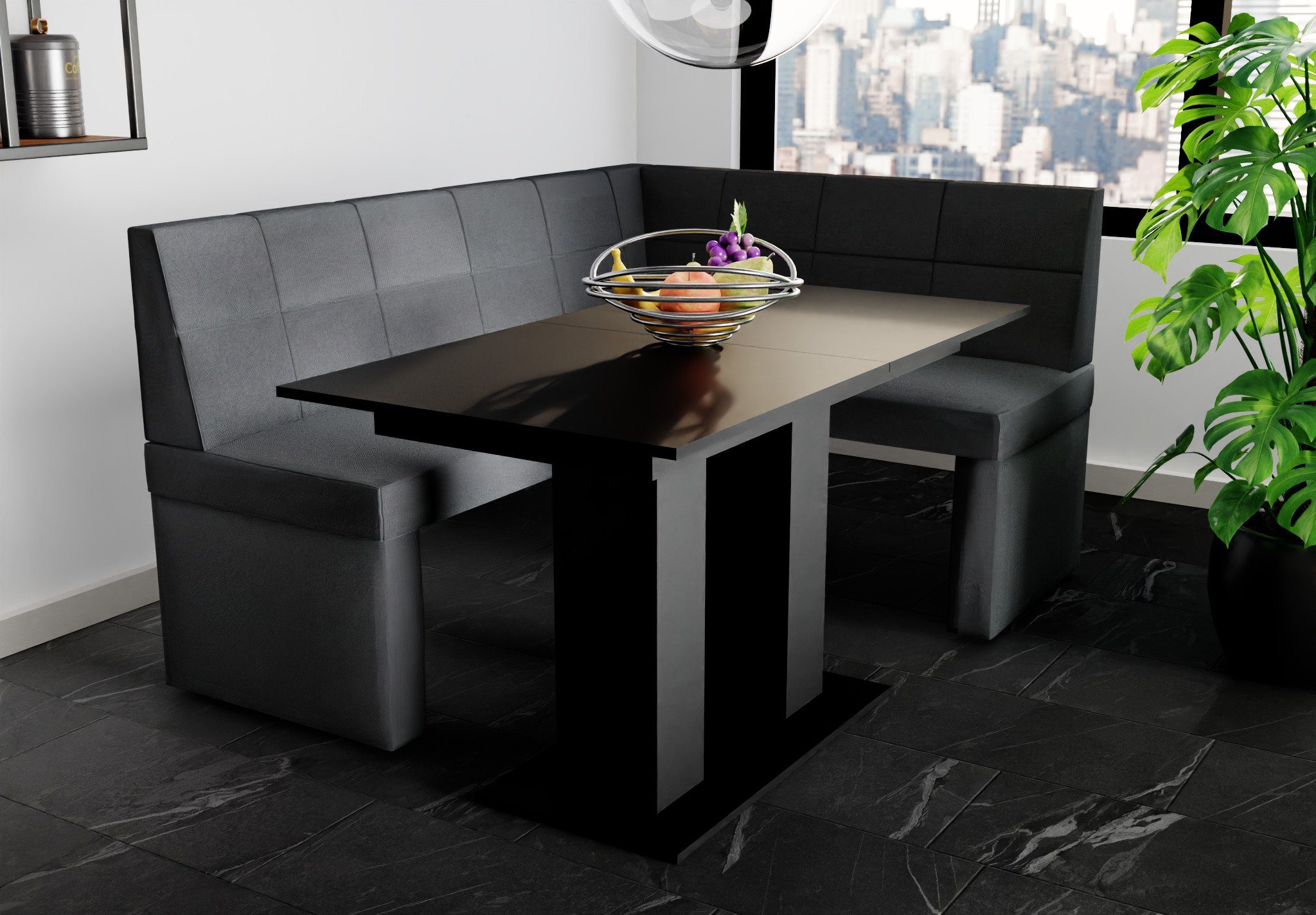 Fun Möbel Eckbankgruppe Eckbankgruppe „BLAKE XL“ Größe 196x142cm mit Tisch Schwarz matt, ausziehbarer Tisch