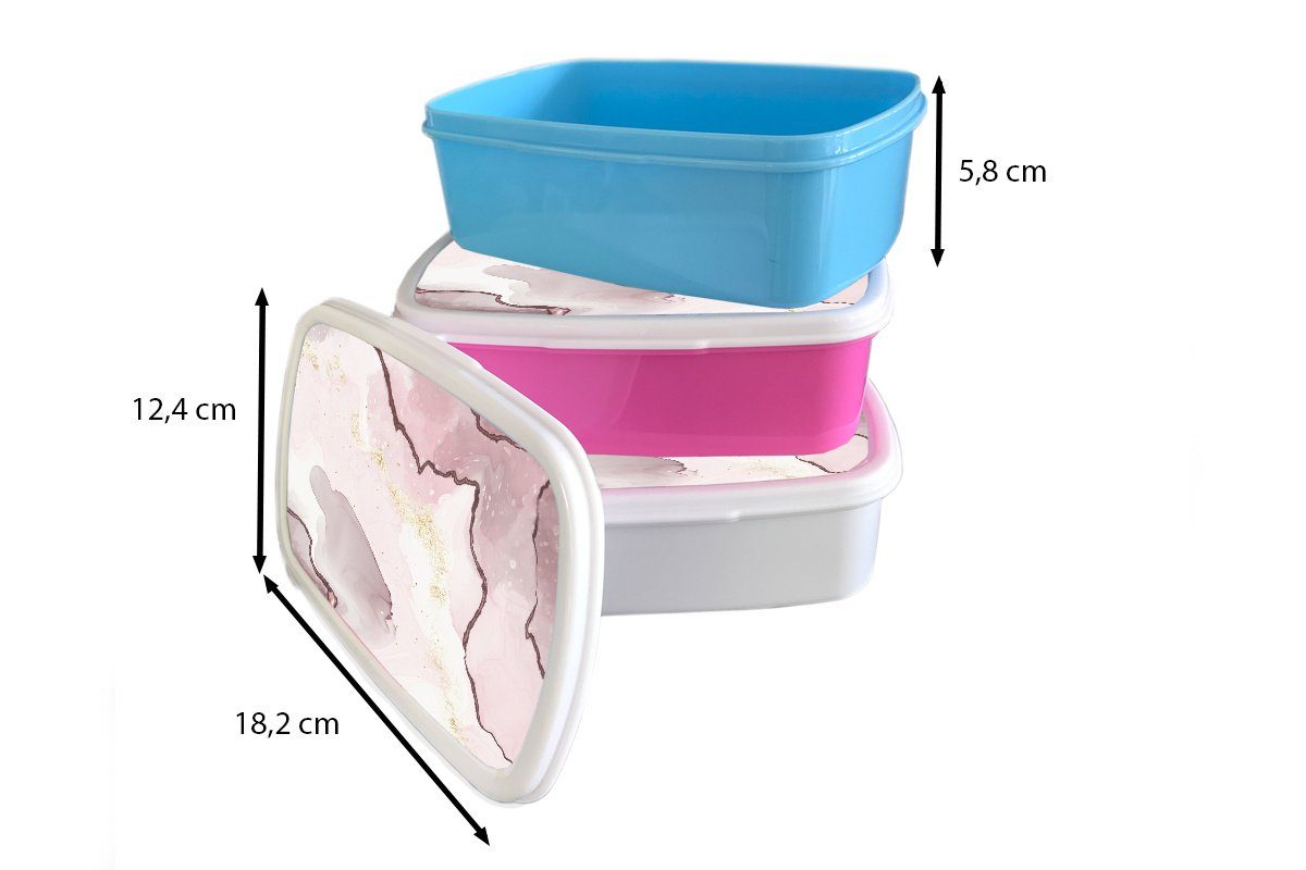 MuchoWow Lunchbox Marmor - Snackbox, (2-tlg), Erwachsene, Kinder, Rosa Kunststoff, Mädchen, - Brotdose Brotbox für Kunststoff Gelb
