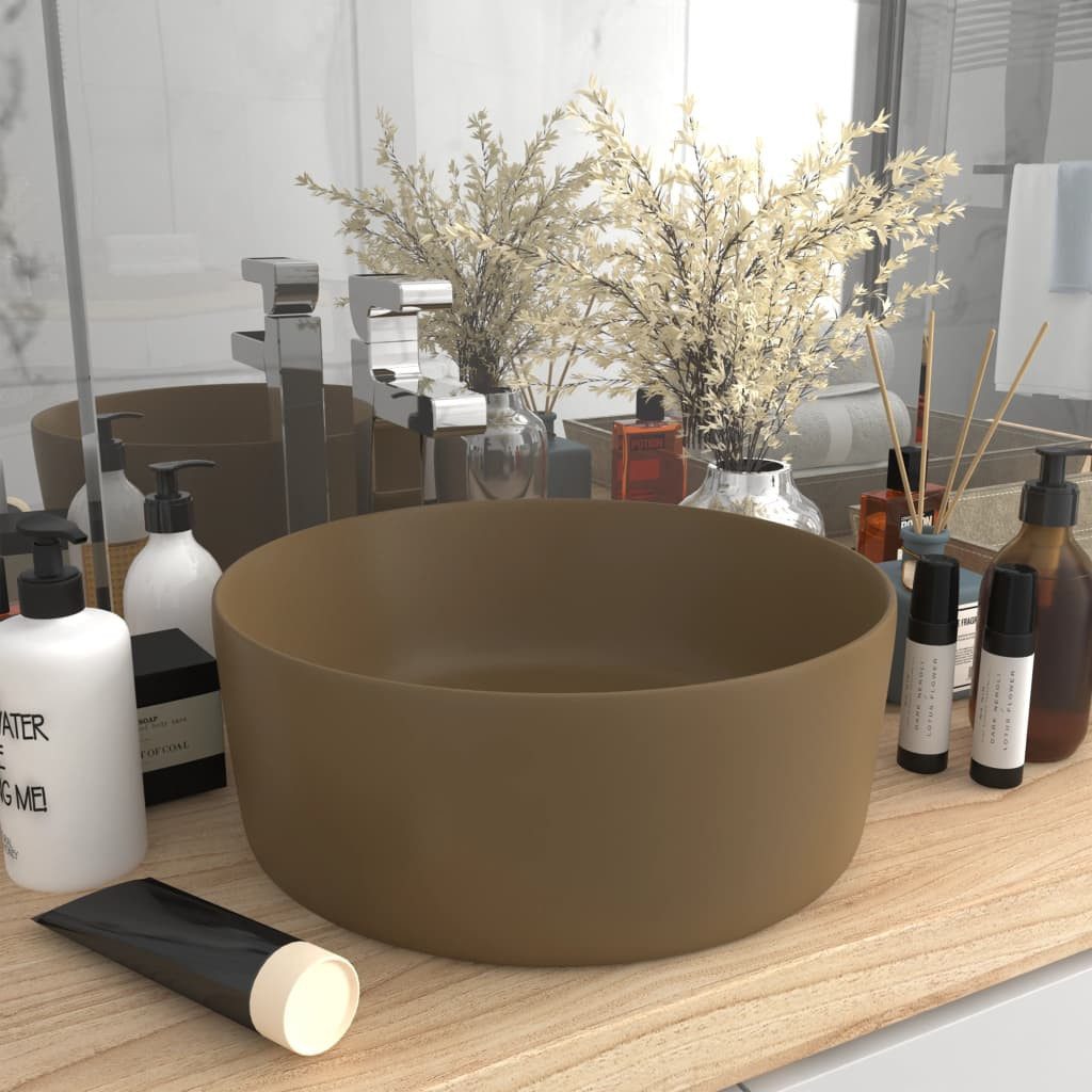 vidaXL Waschbecken, Luxuriöses Waschbecken Rund Matt Creme 40x15 cm Keramik