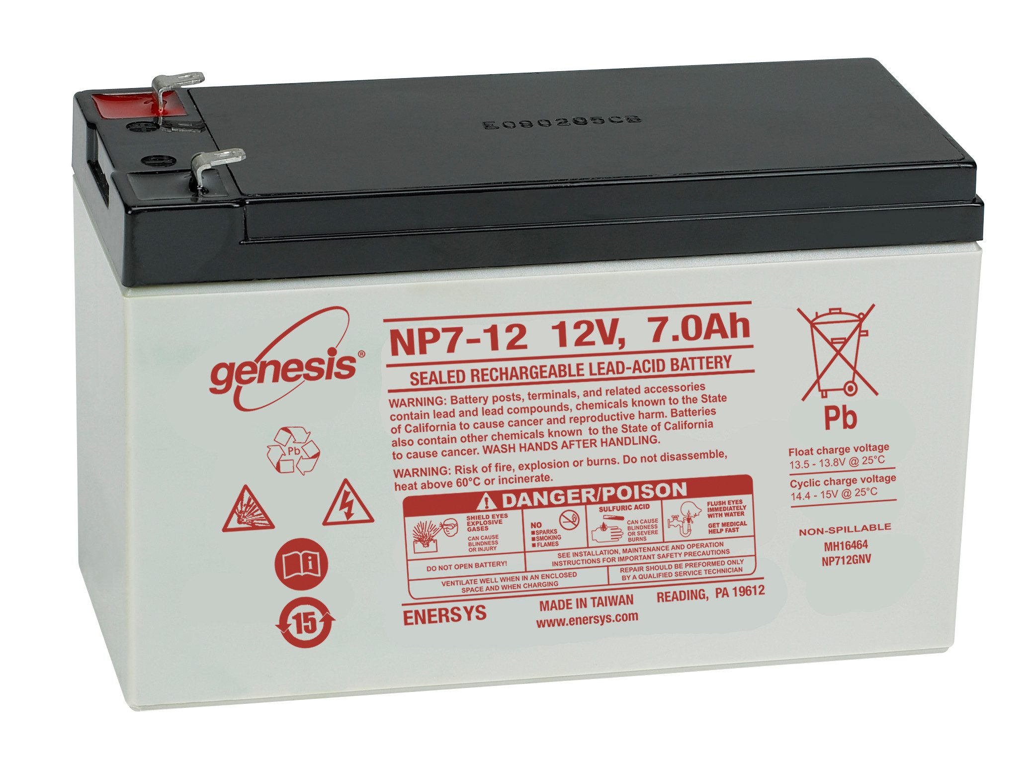 Hawker EnerSys Hawker Genesis Bleiakku HK-NP7-12 VdS 12V 7Ah F1 4,8mm AGM Standby Bleiakkus