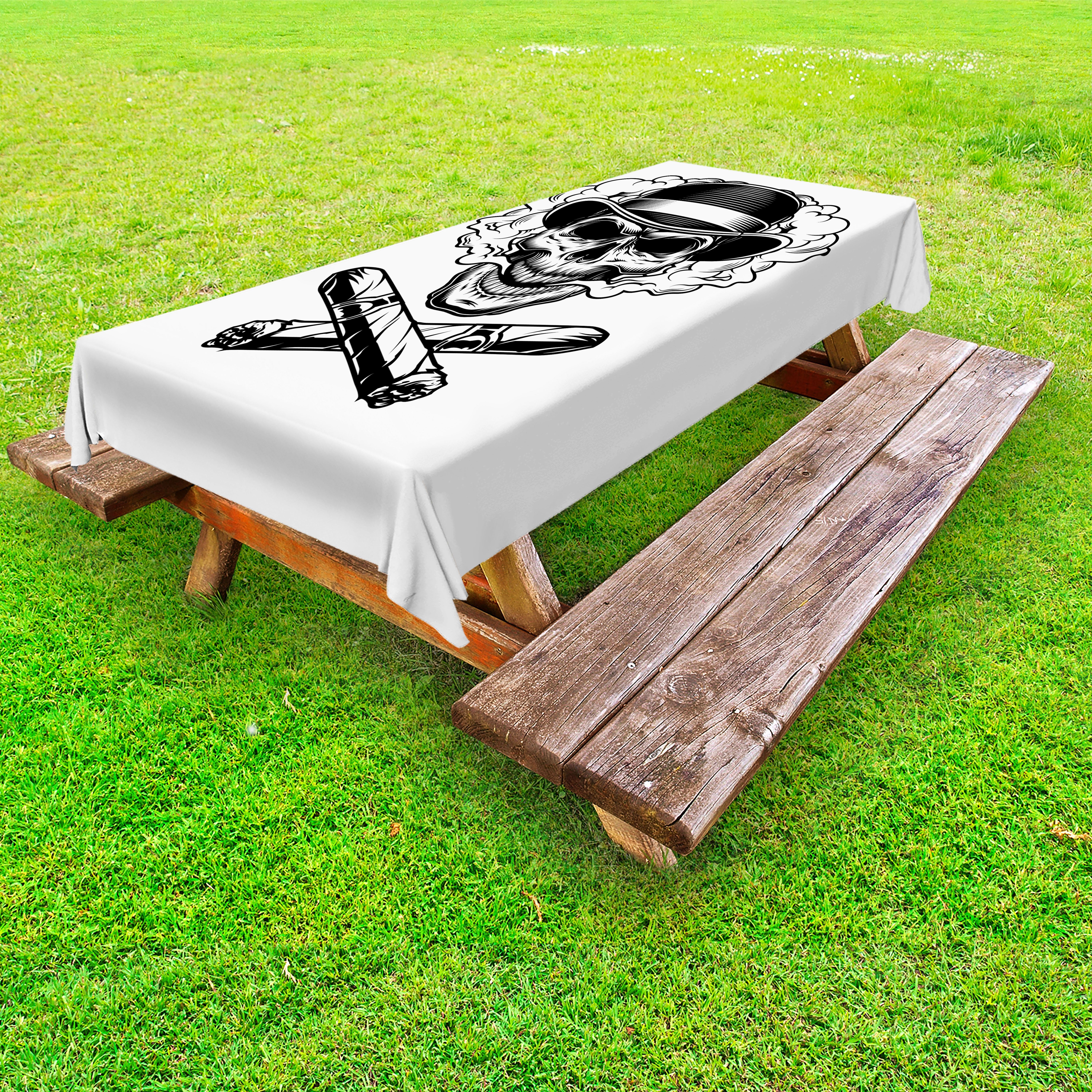 Abakuhaus Tischdecke dekorative waschbare Picknick-Tischdecke, Schädel-Rauchen Skeleton und Fedora