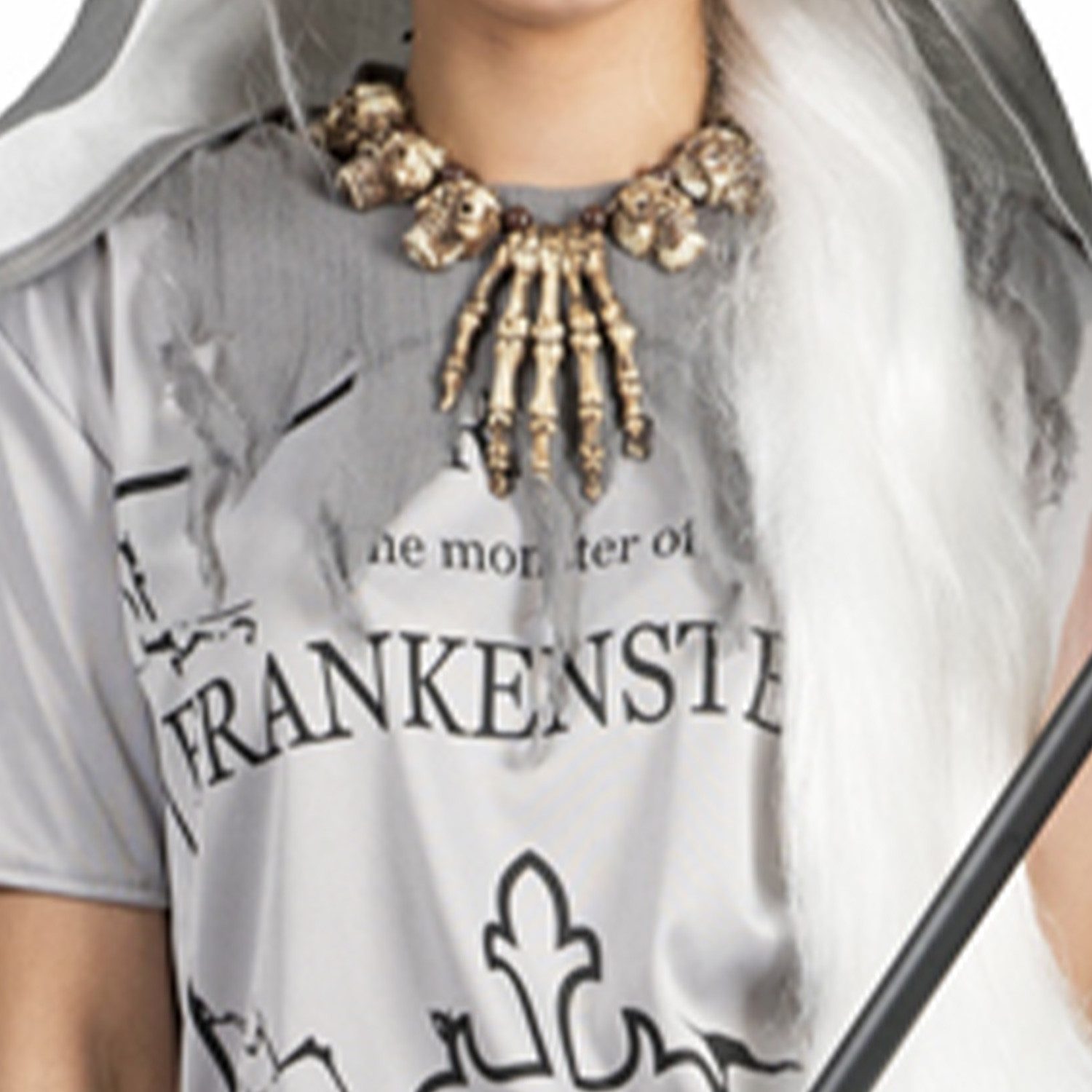 Funny Fashion Hexen-Kostüm Grabstein Tammy Kleid mit Kapuze für Damen, Grau