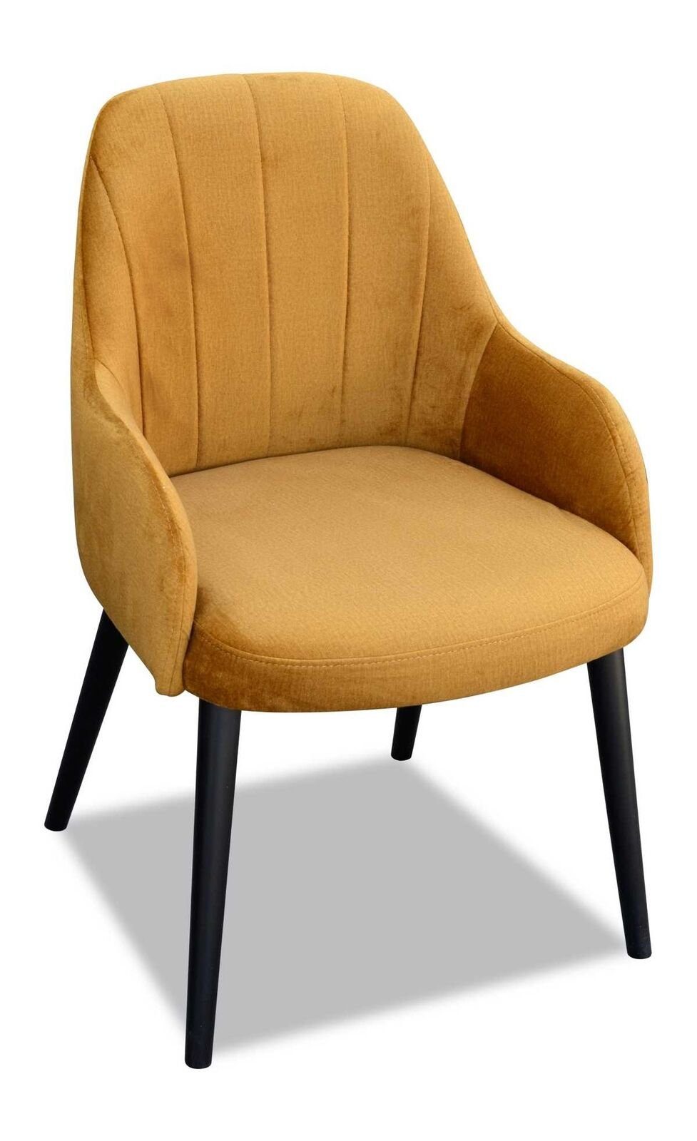 JVmoebel Stuhl Design Textil Luxus Lehnstuhl Stuhl mit Armlehne Esszimmerstuhl Braun (1 St) Gelb/Schwarz