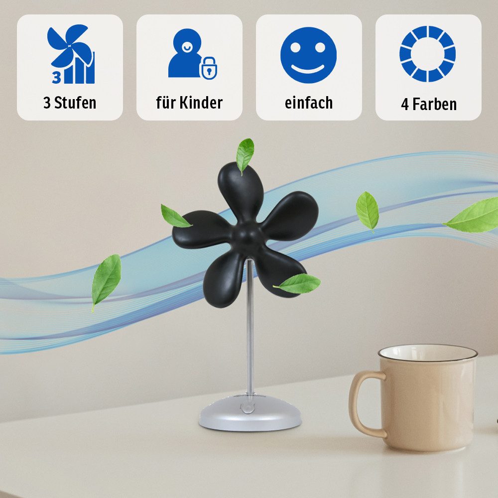 Sonnenkönig Tischventilator Flower Fan schwarz, Leistung 9W, Tischventilator, fürs Kinderzimmer, PU-Schaum, frischer Trend, 5 Ventilationsblätter