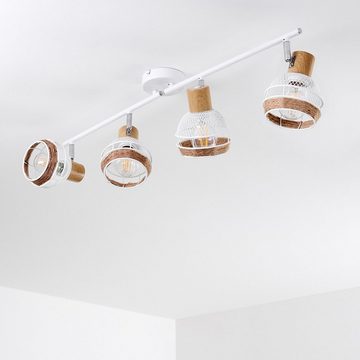 hofstein Deckenleuchte »Nalles« verstellbare Deckenlampe, Metall/Holz/Hanfseil, Weiß/chrom, ohne Leuchtmittel, Lampenschirme dreh-/schwenkbar, 4xE27, Gitter-Optik, Natur