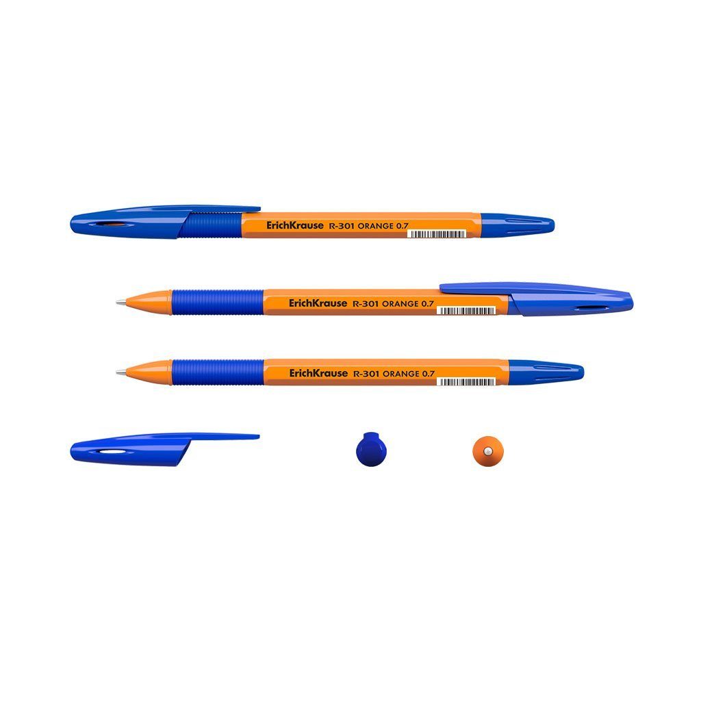 Erich Krause Kugelschreiber, Kugelschreiber R-301 Orange 0,35mm mit Gummigriff 50er Pack Blau
