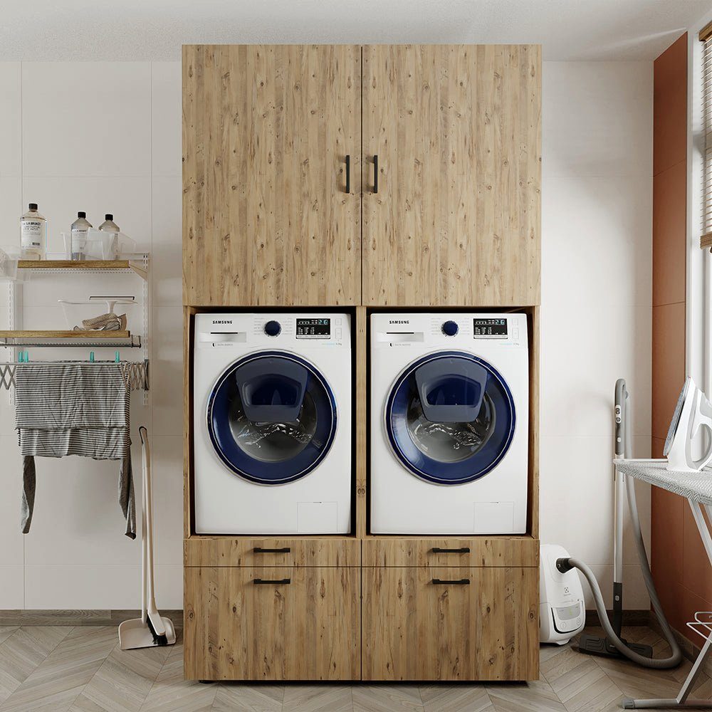 Schrankaufsätzen eiche Waschmaschinenumbauschrank Roomart Waschturm | eiche (Waschmaschinenschrank Mehrzweckschrank) mit