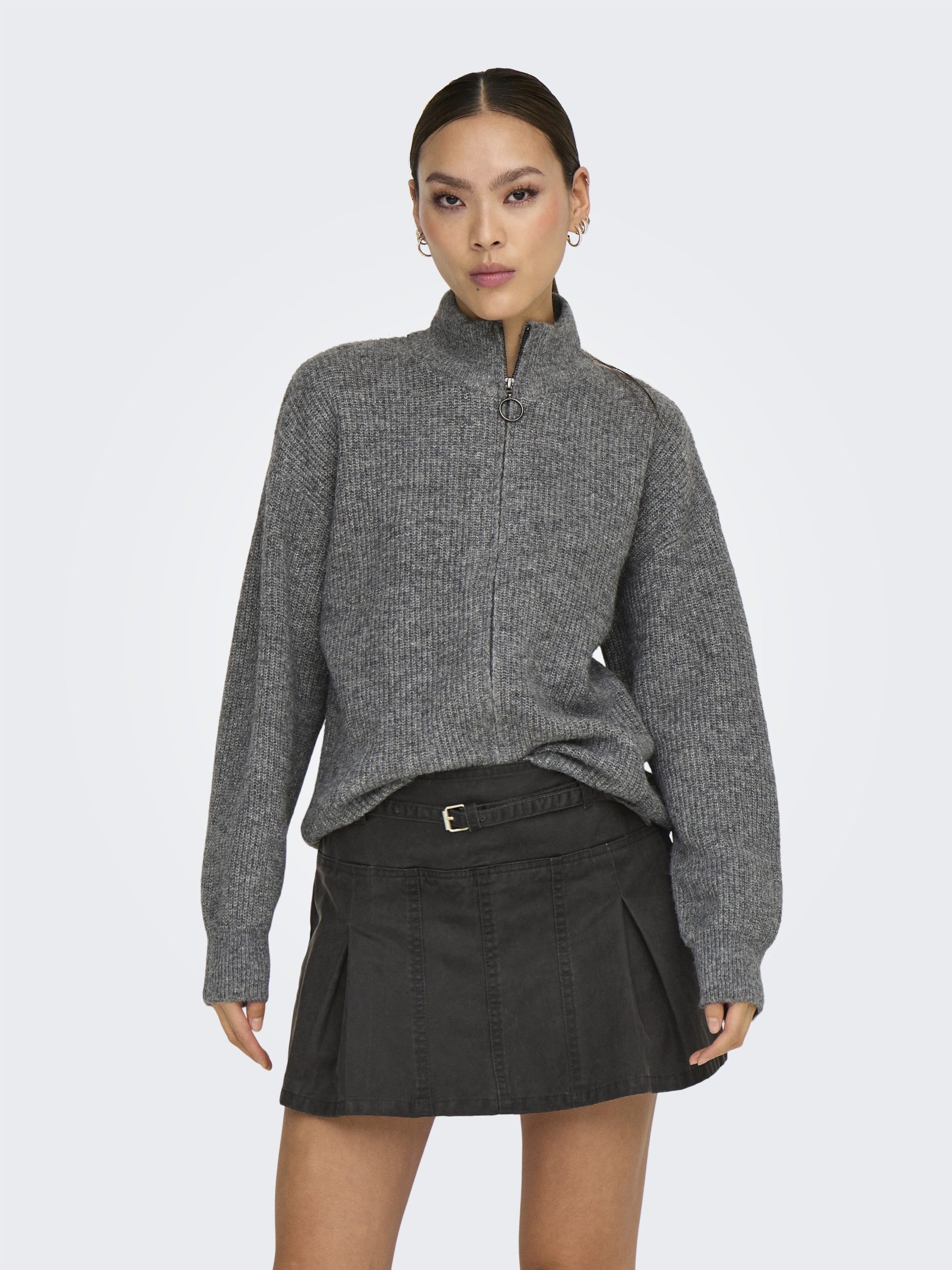 ONLY Strickweste ONLTOKYO L/S ZIP CARDIGAN KNT Dark Grey Melange günstig online kaufen