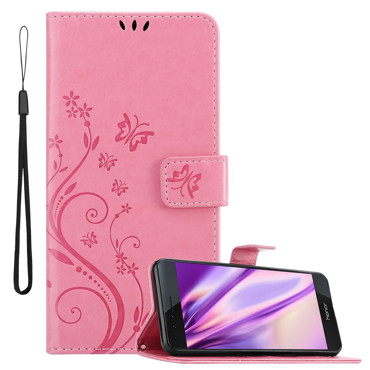 Cadorabo Handyhülle für Honor 8 / 8 PREMIUM Hülle Honor 8 / 8 PREMIUM, Hülle Schutzhülle Blumen Flower mit Standfunktion Kartenfach Magnet