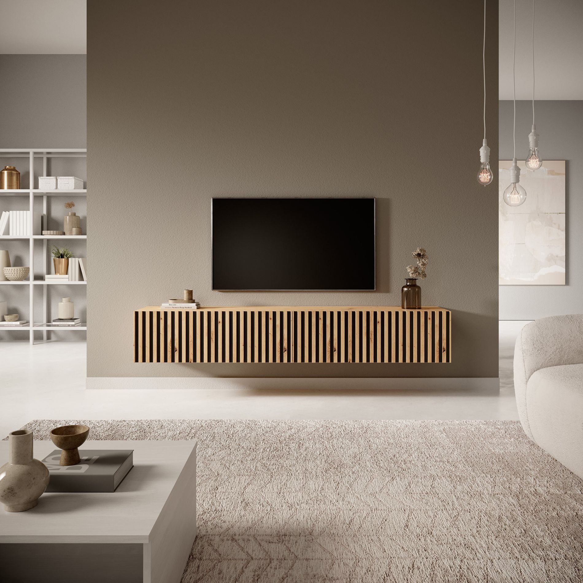 Selsey TV-Schrank TELIRE Hängend mit 2 grifflosen Lamellenfronten, 175 cm