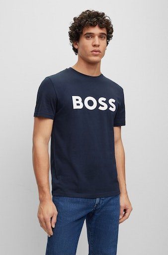 BOSS ORANGE Kurzarmshirt Thinking 1 Dark_Blue405 Logoschriftzug-Frontprint mit (1-tlg)