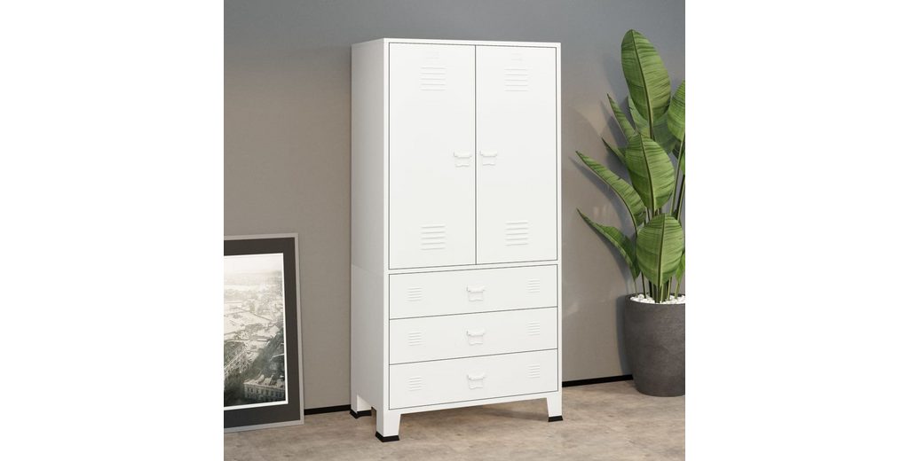 En.casa Kindergarderobe Stehend 90x80x38cm - Kleiderschrank Mit Stange & Regal Cotton Candy/Weiß