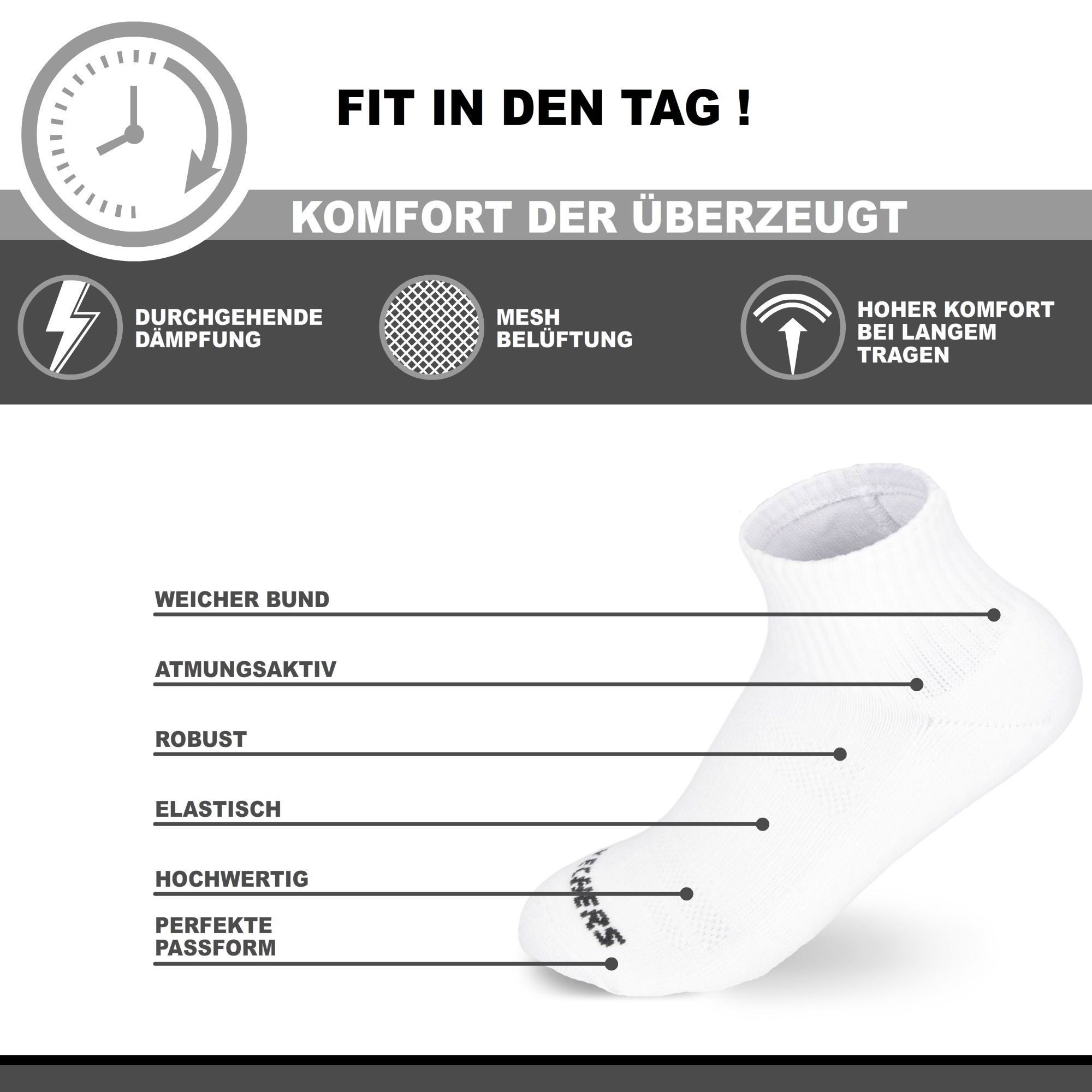 Skechers Wandersocken Herren & Damen - Atmungsaktiv und komfortabel - Robust und Langlebig (6er Pack und 12er Pack) Robustes Material und bequemer Tragekomfort - Fußgewölbe-Unterstützung