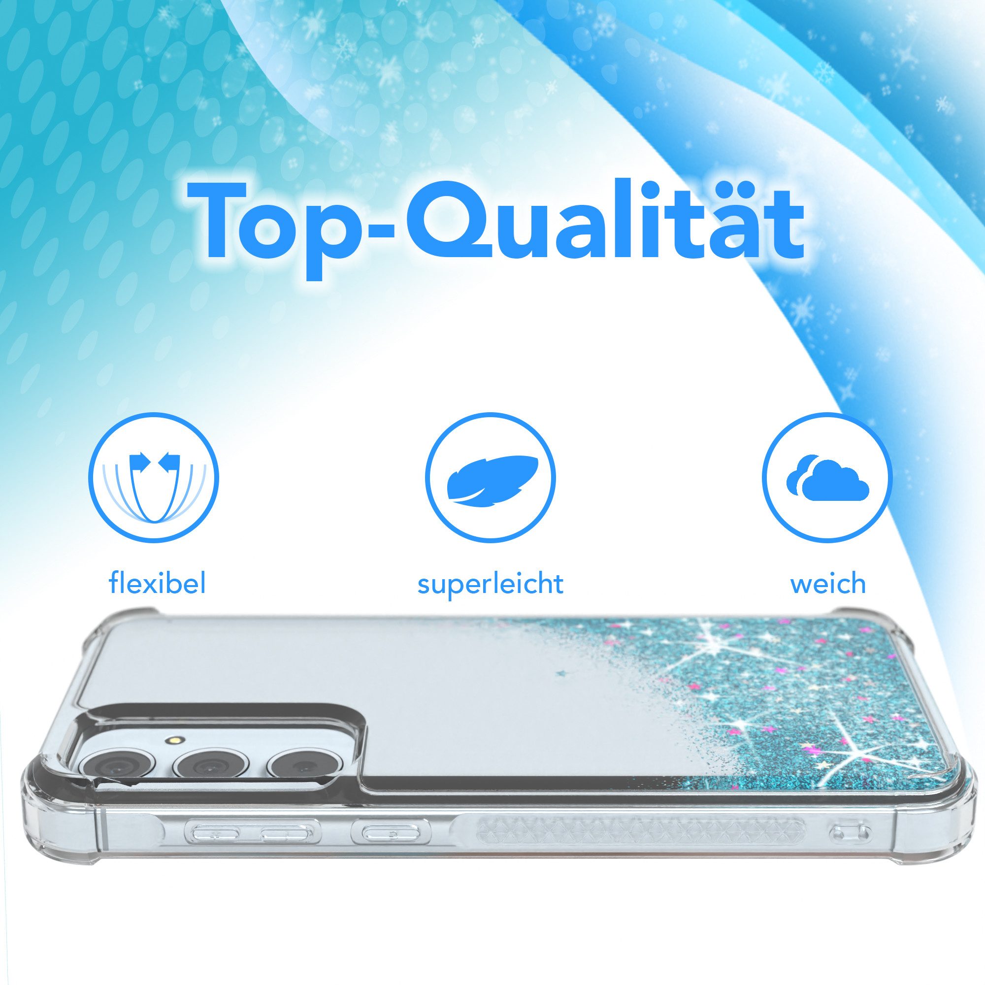 EAZY CASE Handyhülle Liquid Glittery Case für Samsung Galaxy A55 6,6 Zoll, Gloss Slimcover Girly Backcover Bling Phone Case kratzfeste Cover Blau