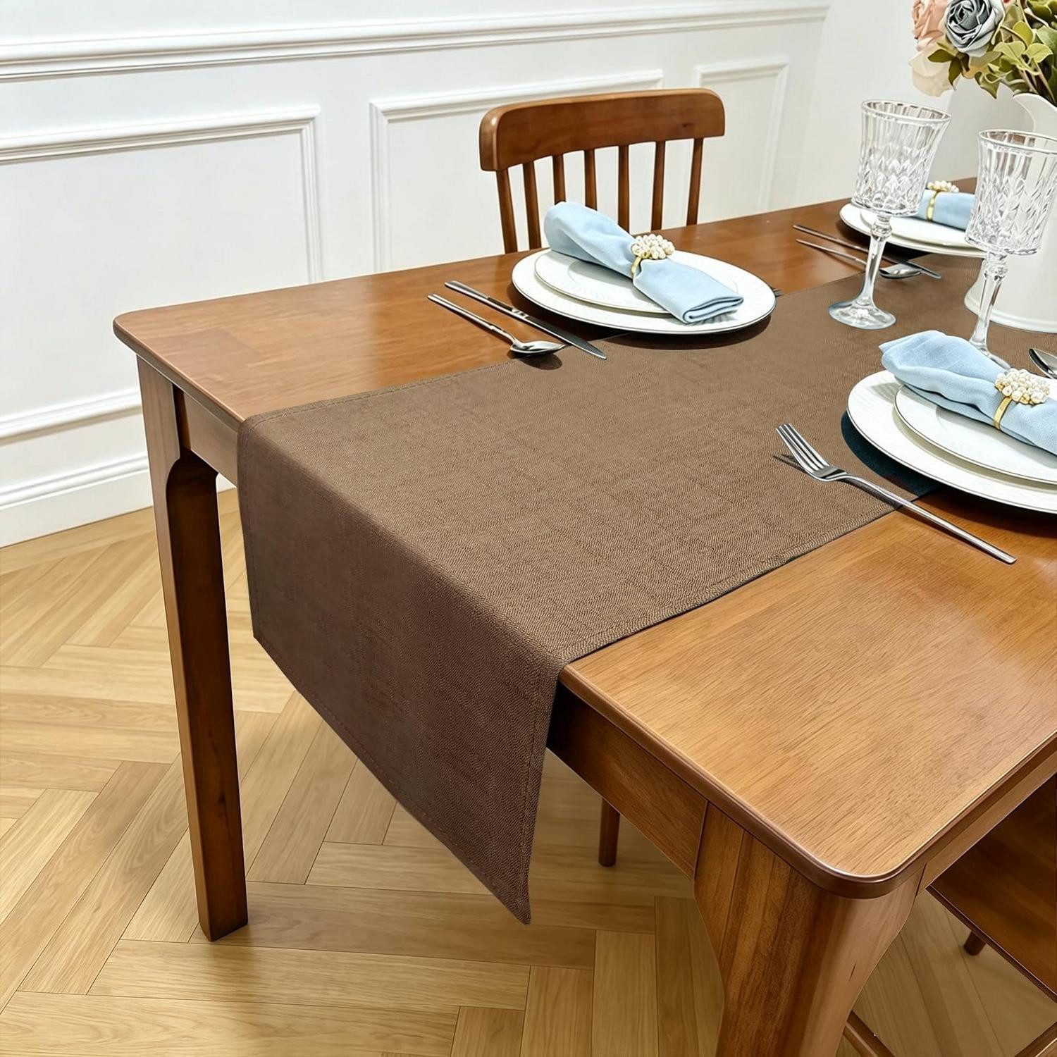 LuxusKollektion Tischläufer Tischläufer Leinenoptik Braun 35x100cm (1-tlg)
