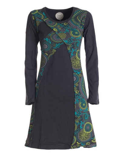 Vishes Jerseykleid Damen Mandala Kleid Blumenkleid Langarm Rundhals Baumwollkleid Hippie, Ethno, Elfen Style