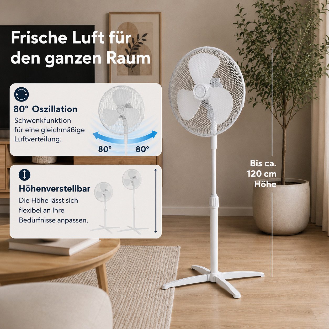 Ertex Standventilator Standventilator Ventilator 45 W, höhe bis 125cm + Fernbedienung 4