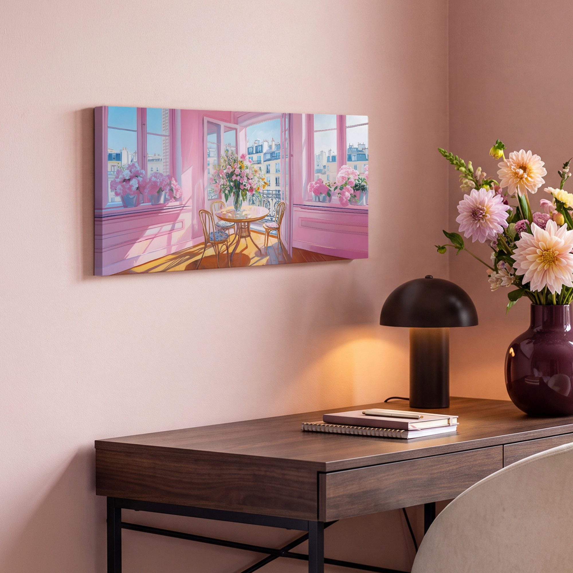 OneMillionCanvasses® Leinwandbild Panorama Rosa - Stadt - Blumen, Fotodruck (1 St), Wandbild, Deko Schlafzimmer Wohnzimmer Flur 40x20 cm – Bild 4 von 5