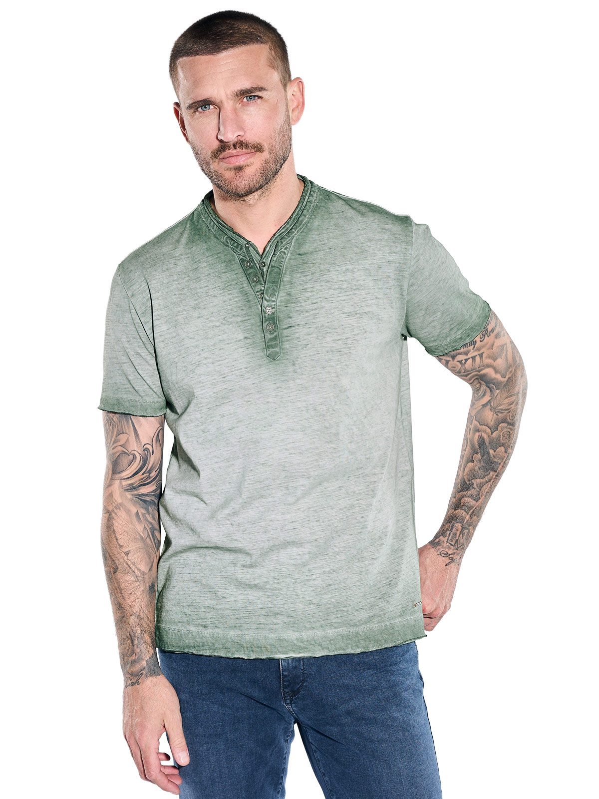 emilio adani T-Shirt Herren Henley T-Shirt, Dunkelgruen