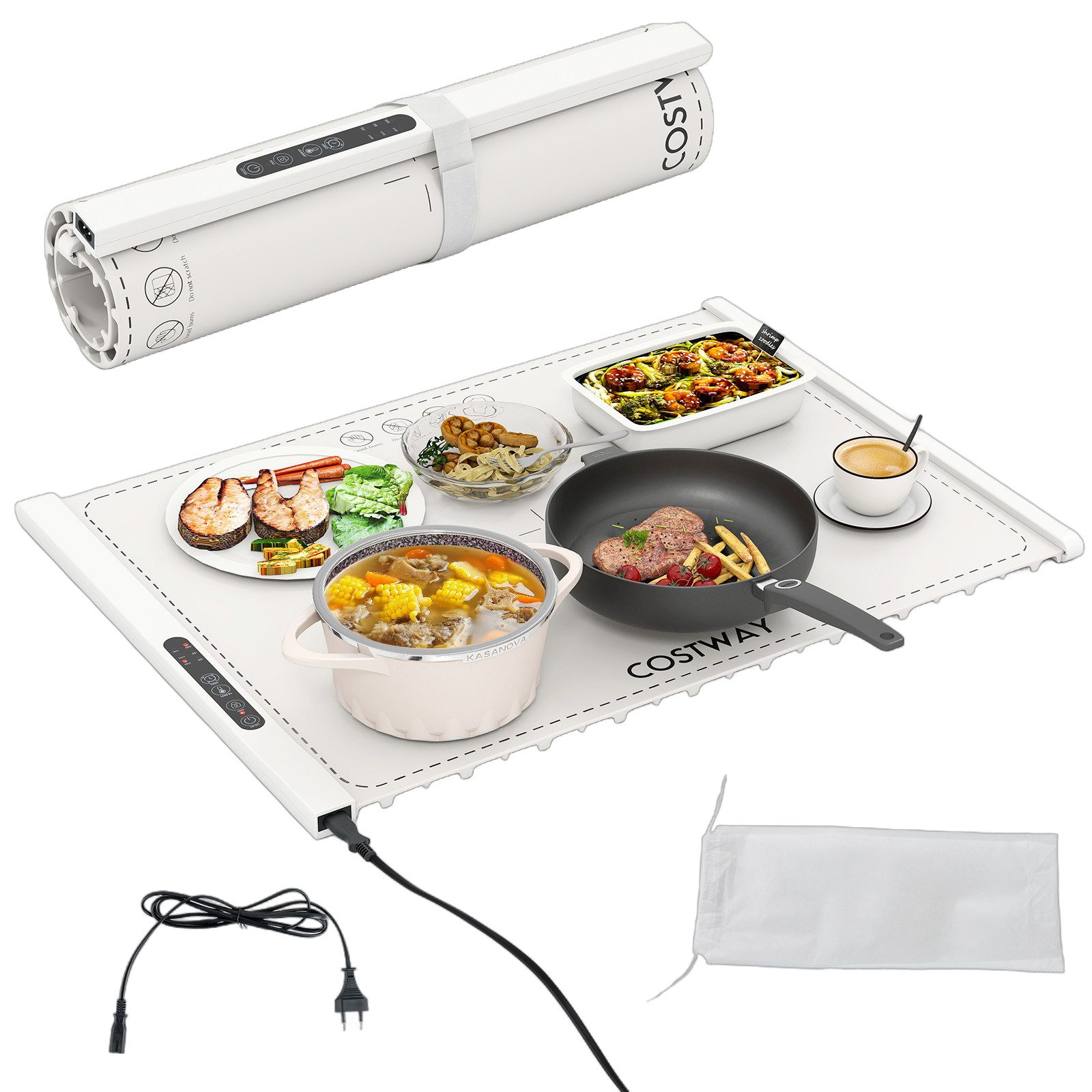 COSTWAY Warmhalteplatte elektrisch, Silikon Warmhaltetablett mit Timer