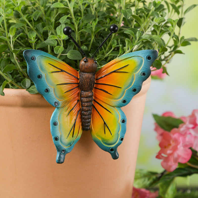 MARELIDA Tierfigur Blumentopfhänger Schmetterling Dekofigur Topfhänger Gartenfigur 11cm (1 St)