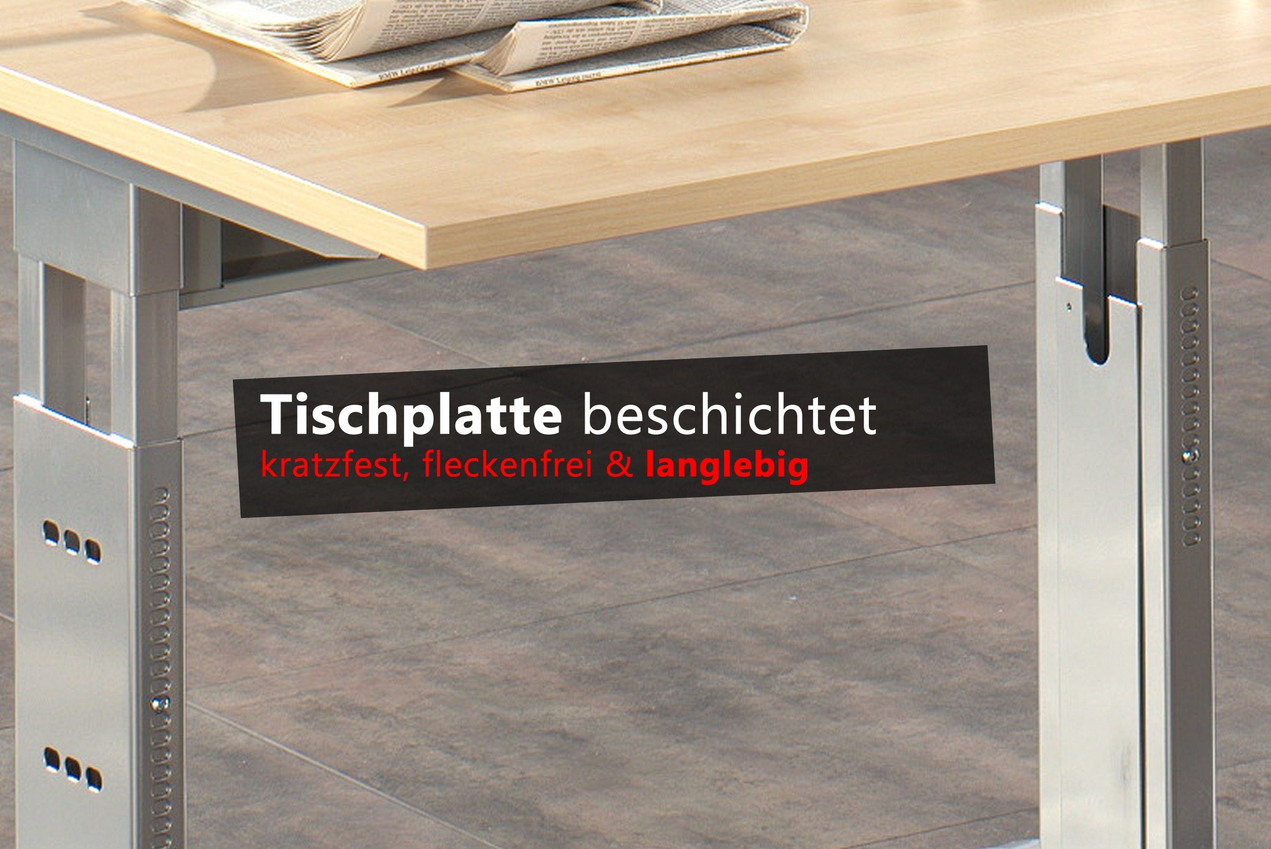 Grau cm Schreibtisch - - Gestell: Serie-F, 80 Schreibtisch Silber x Dekor: bümö 160 Rechteck: