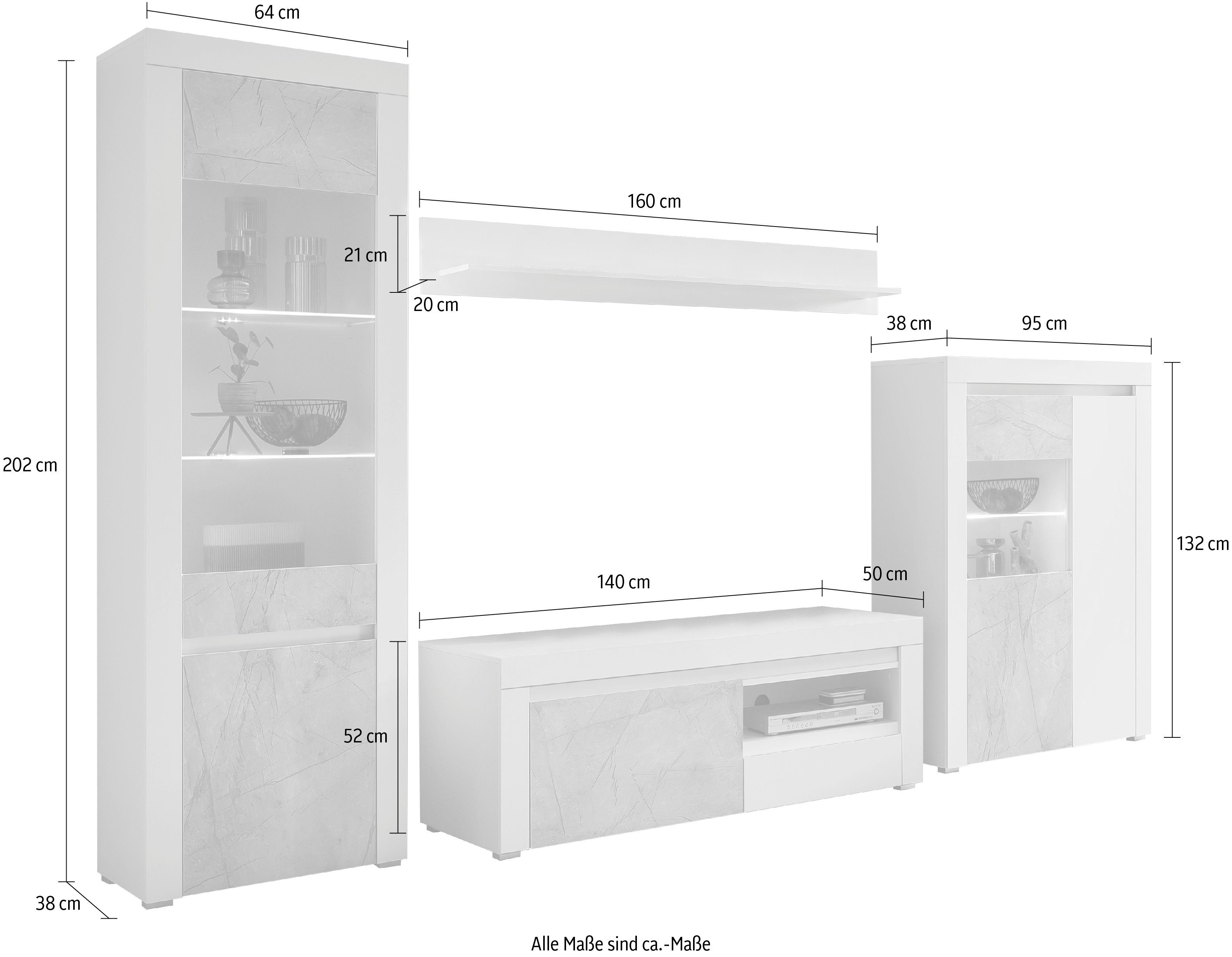 grifflosen cm (4-St), Home in Design, aus bestehend 319 Breite Möbelstücken, Marble, Wohnwand Stone affaire vier